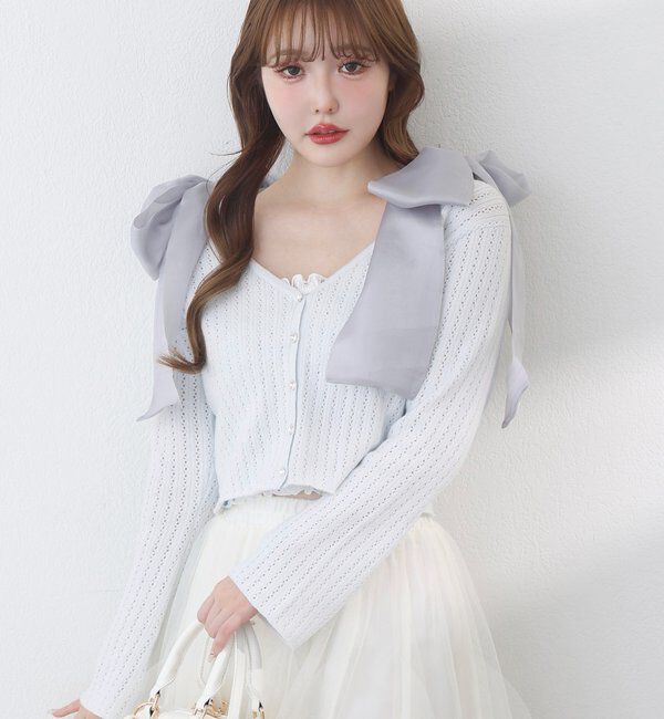  「キラキラボタンアイレットカーデ」|ニット・セーター|