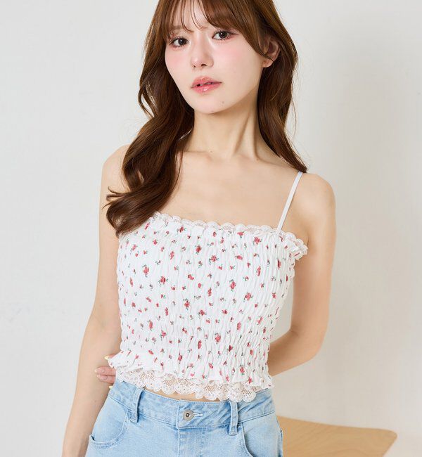  「カップ付きレースシャーリングキャミソール」|プルオーバー|