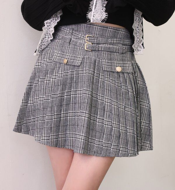  「【SMサイズ展開あり】ダブルベルト付きプリーツミニスカ－ト」|スカート|