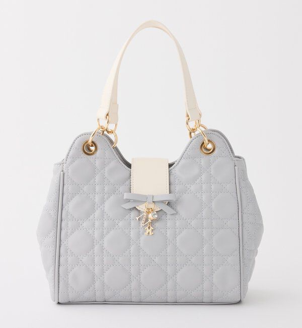  「リボンチャーム付き配色キルティングバッグ」|ショルダー・メッセンジャー|サックスブルー