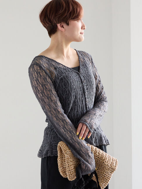 Te chichi「カットレースVネックカーディガン」|カーディガン|グレー