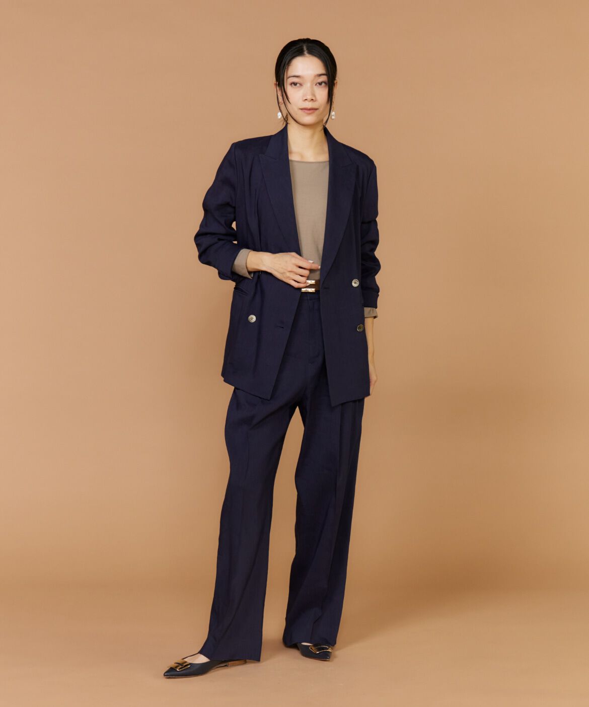 INED「《大きいサイズ》リネンセミワイドパンツ《PONTETORTO》」|その他|