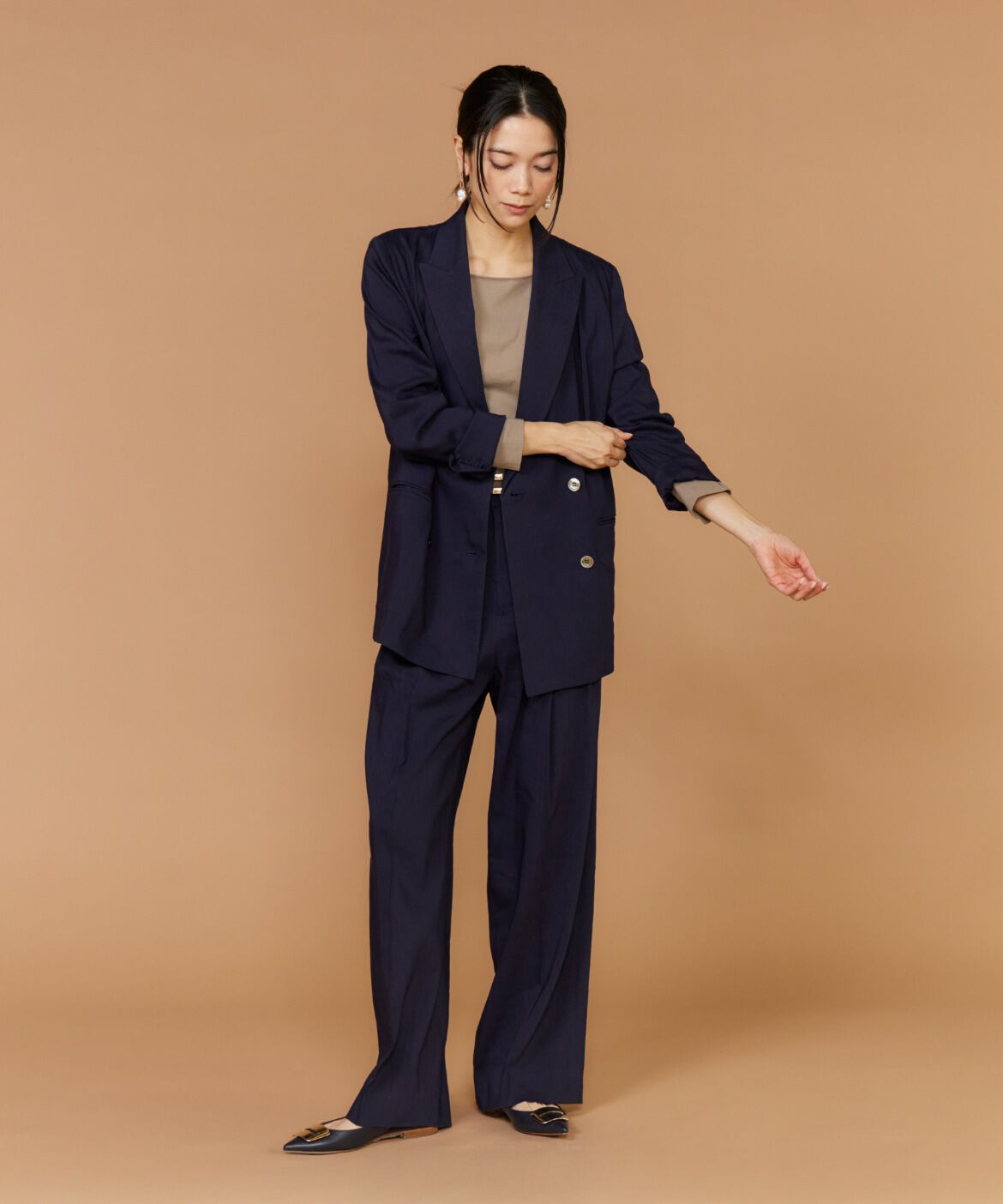 INED「《大きいサイズ》リネンセミワイドパンツ《PONTETORTO》」|その他|