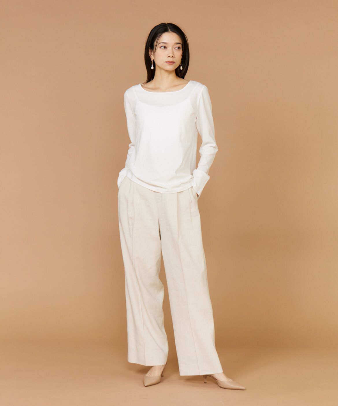 INED「《大きいサイズ》リネンセミワイドパンツ《PONTETORTO》」|その他|