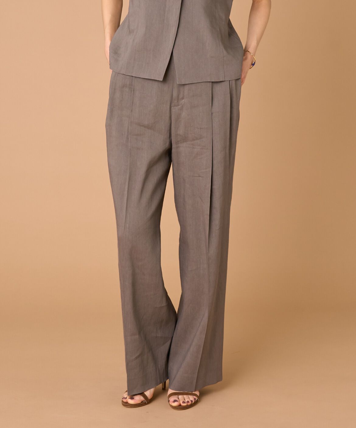 INED「《大きいサイズ》リネンセミワイドパンツ《PONTETORTO》」|その他|モカチャ3