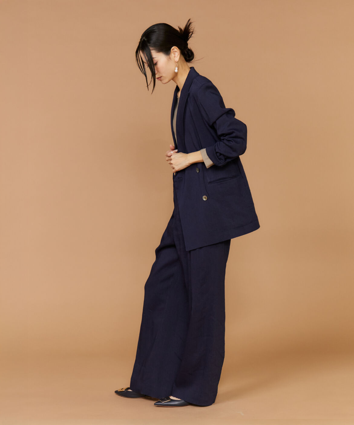 INED「《大きいサイズ》リネンセミワイドパンツ《PONTETORTO》」|その他|