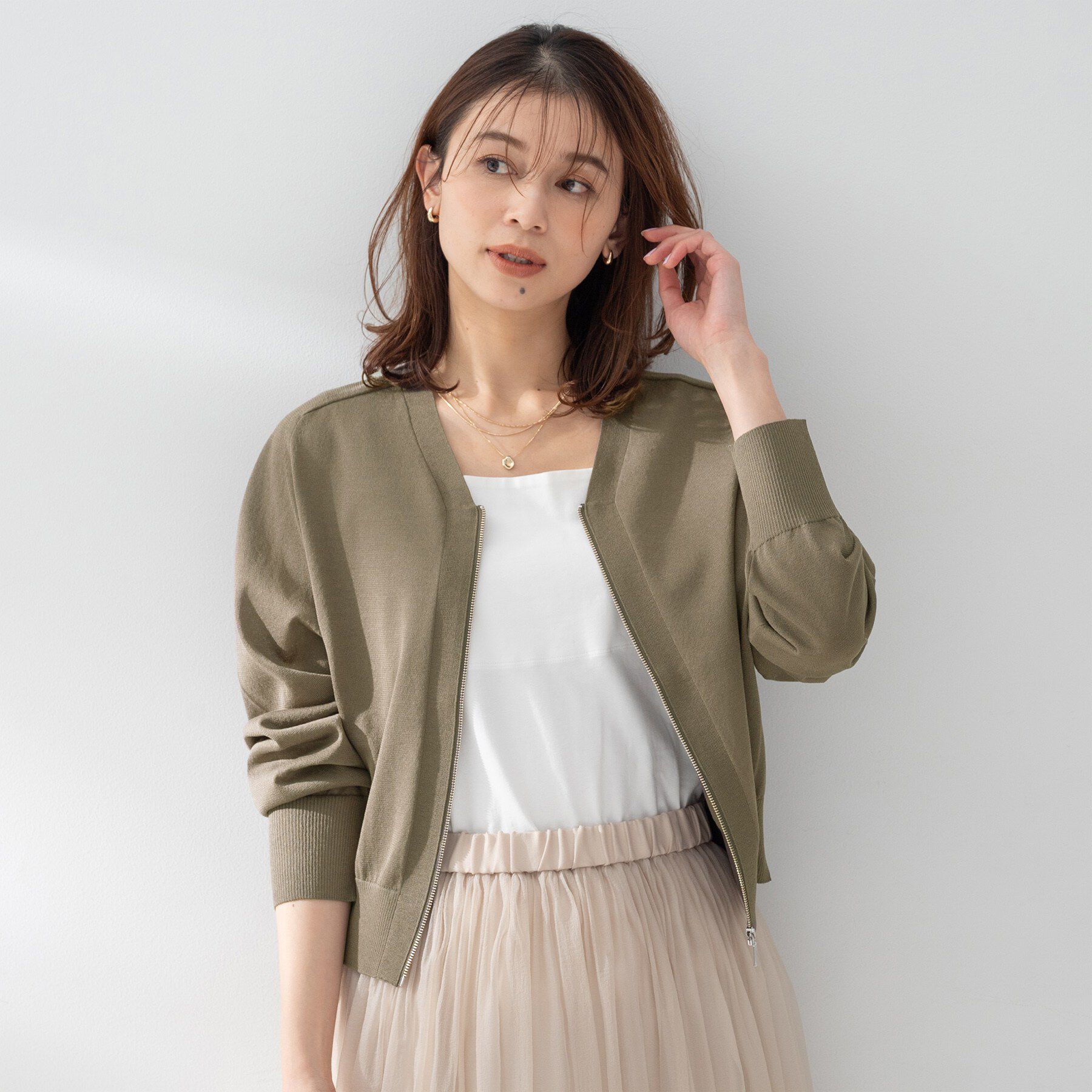 UNTITLED「【アンサンブル可/日除け・冷房対策】シアーレーヨンZIPカーディガン」|カーディガン|トープ(054)