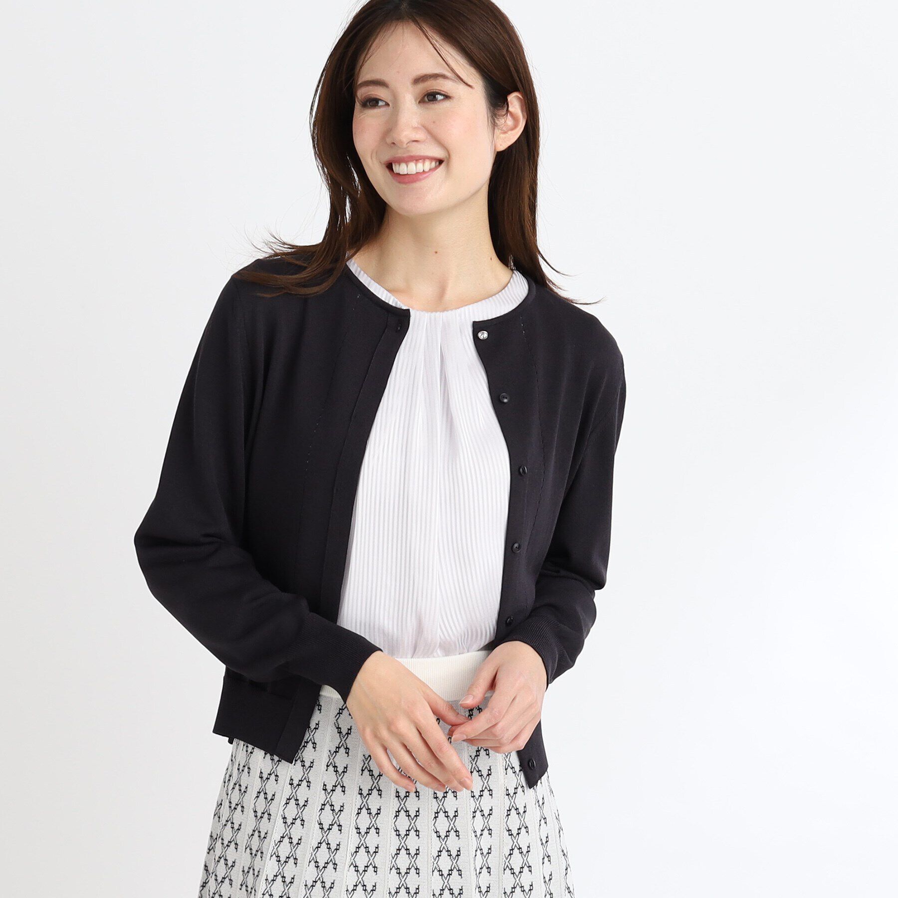 Reflect「【WEB限定カラーあり／アンサンブル可】比翼仕立てニットカーディガン」|カーディガン|