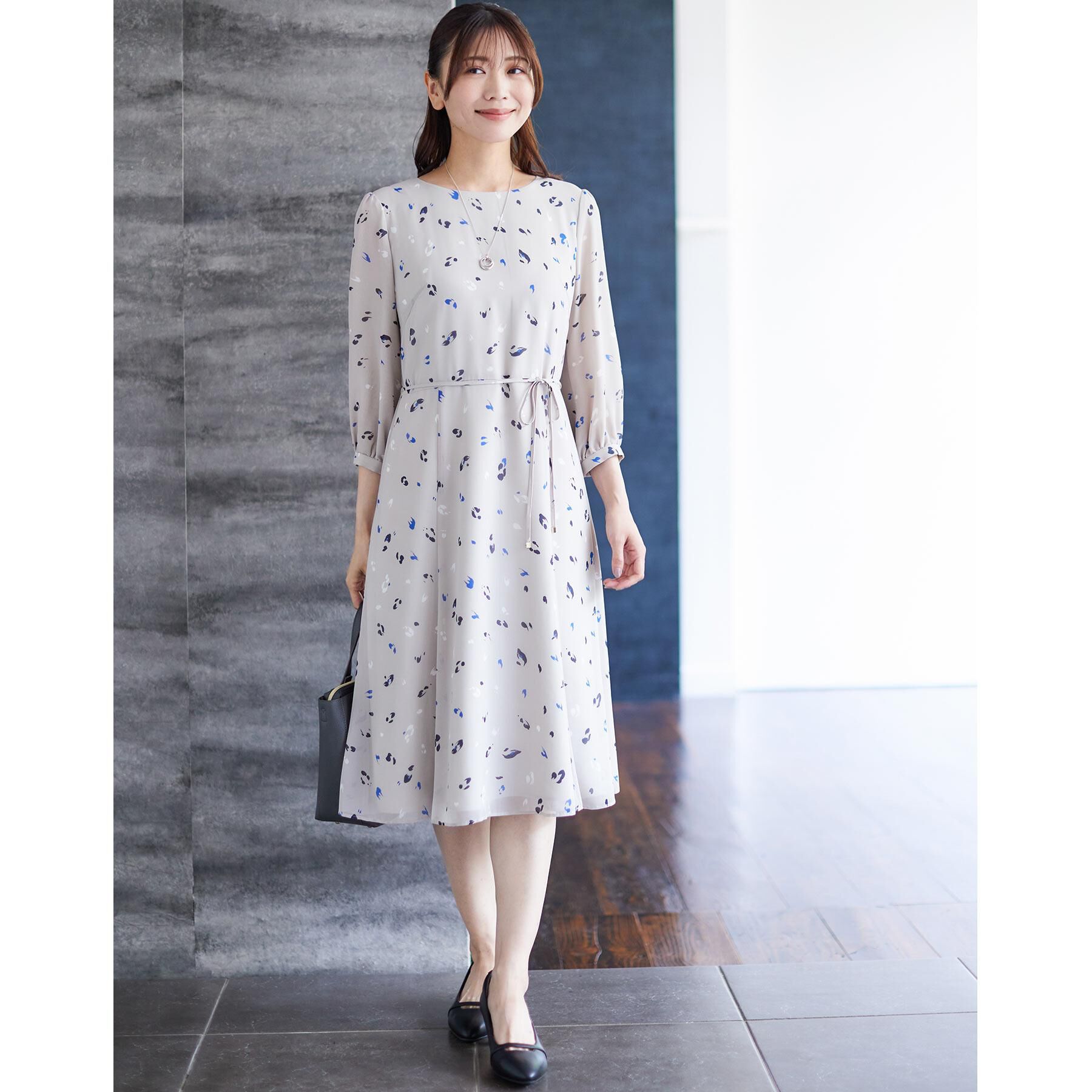 Reflect「【ウエストリボン付き】フレアプリントワンピース」|ワンピース|