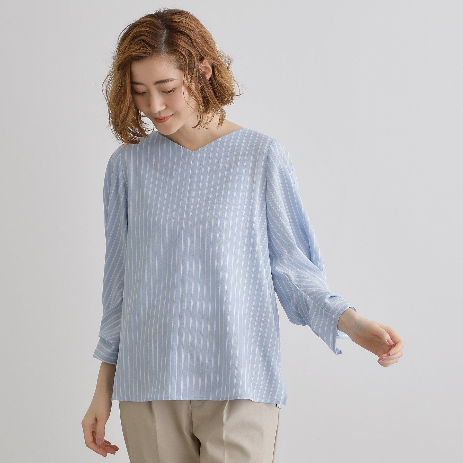 grove「【毎日着たい】麻調メッシュ袖コンシャスブラウス」|シャツ・ブラウス|