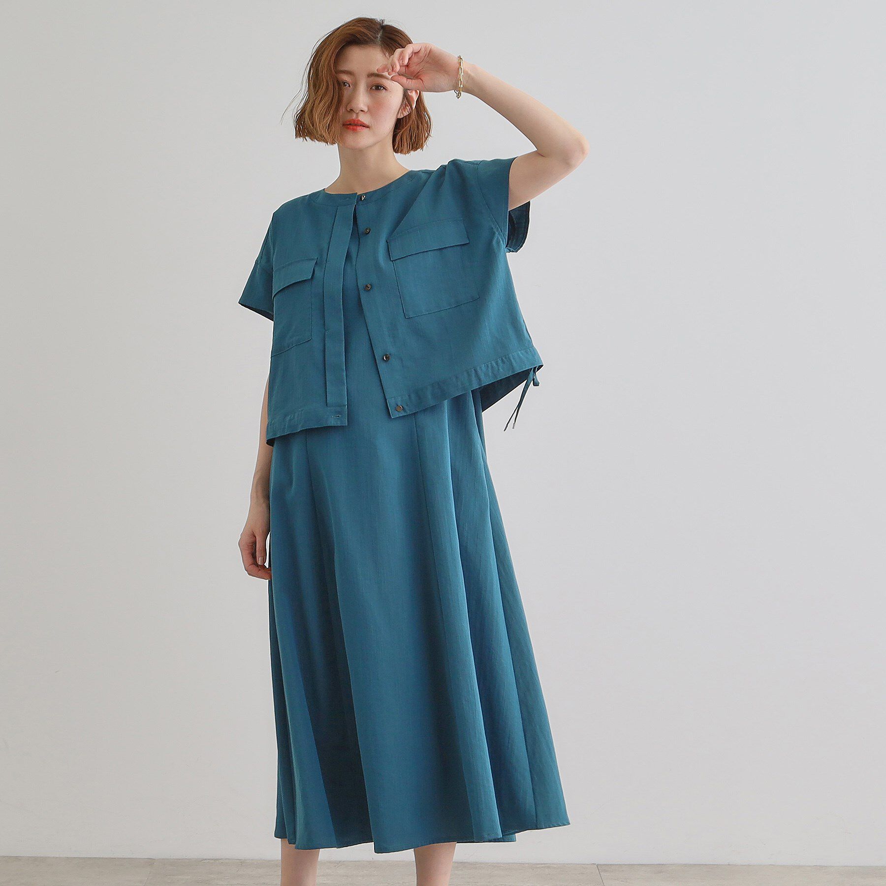 grove「【品よく着こなす、大人のワークスタイル】ワークジャケット&times;ワンピースセット」|ワンピース|ブルーグリーン(09