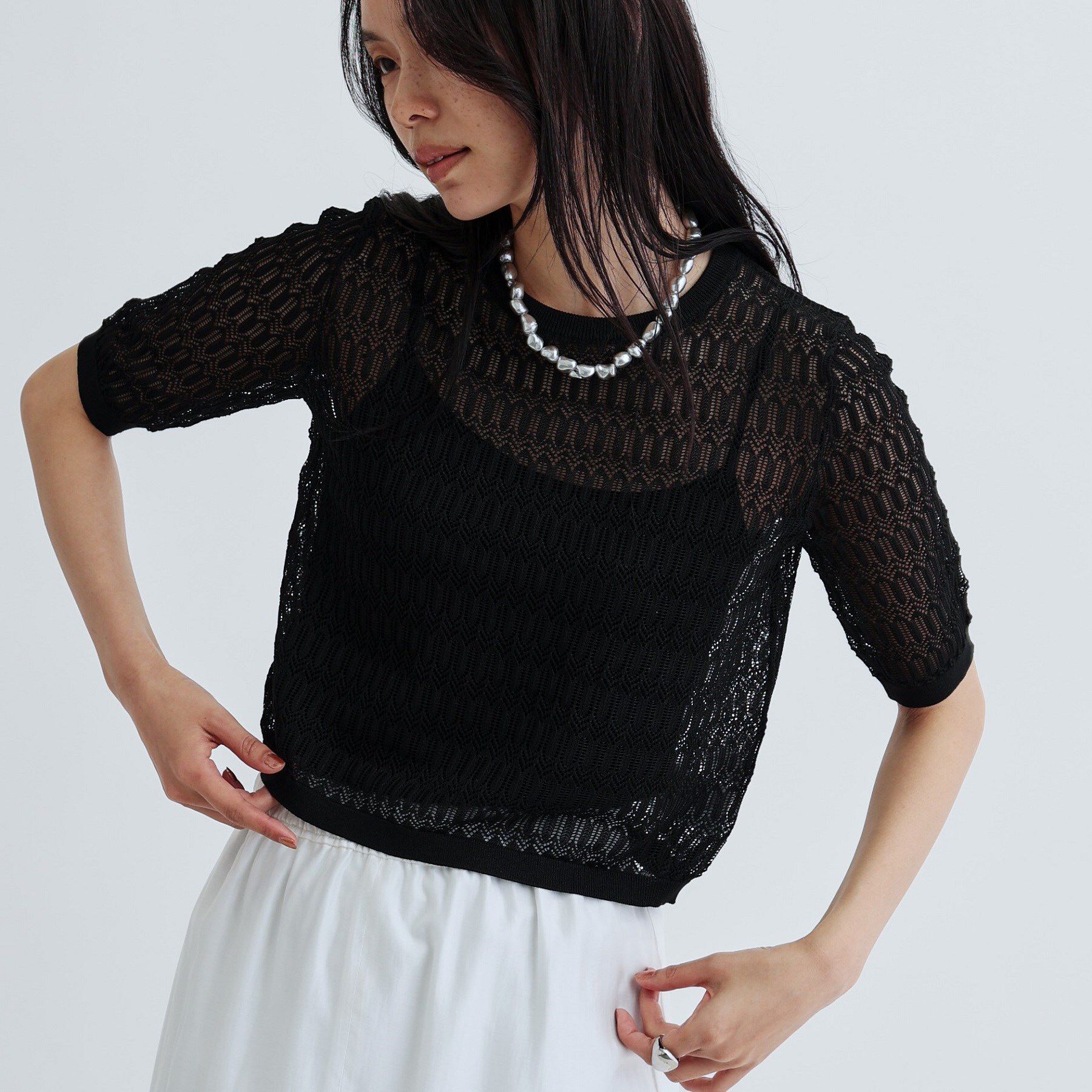 GALLEST「ハーフスリーブシアーニット」|ニット・セーター|