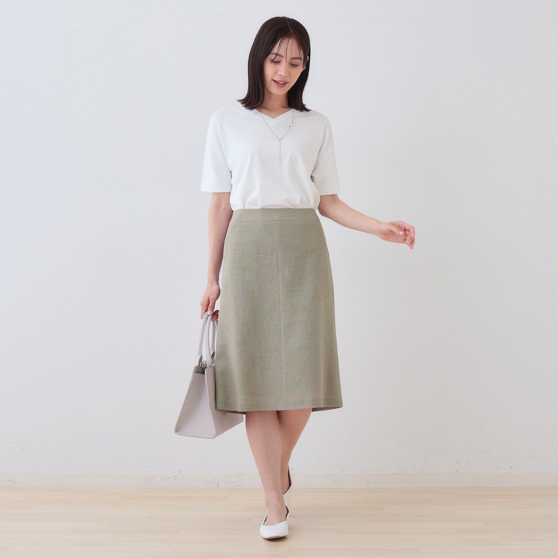 INDIVI「【日本製】リネンライクセミフレアースカート」|スカート|