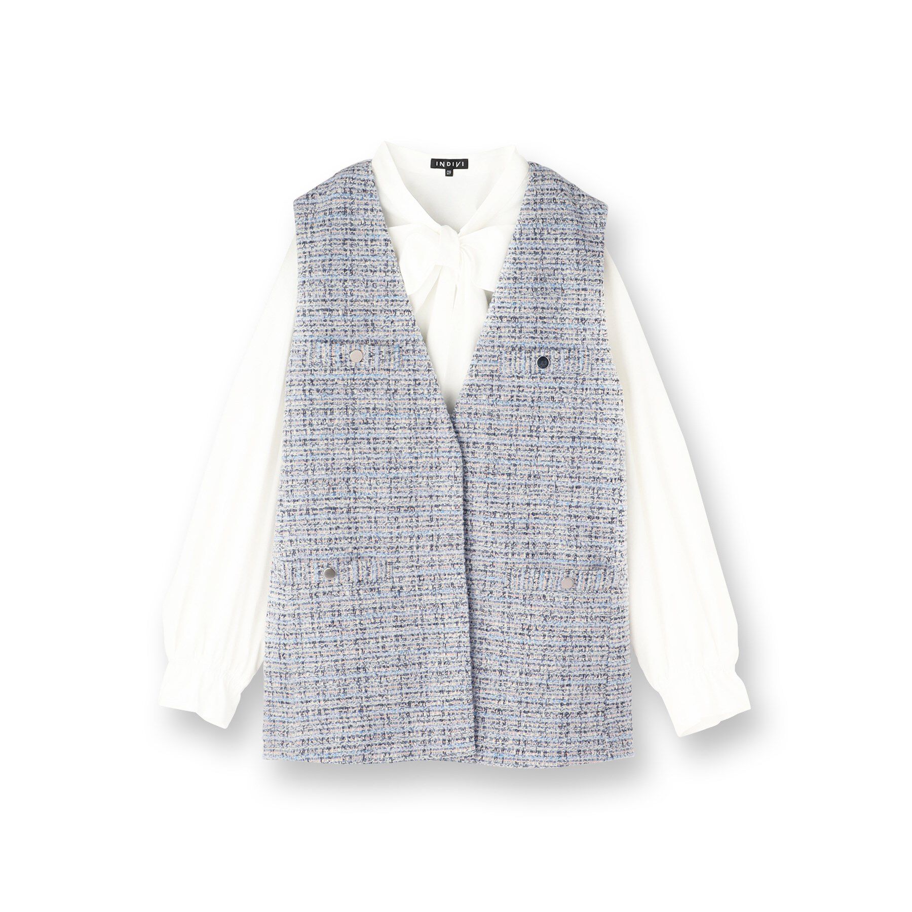 INDIVI「【2点セット／洗える】ツイードジレ＆ボウタイブラウス」|その他|
