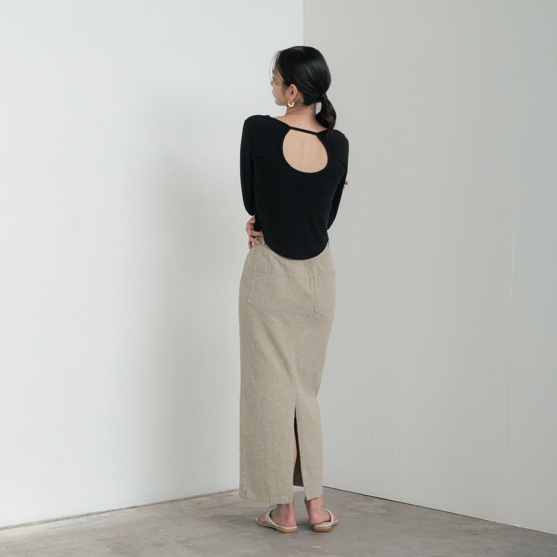 GALLEST「バックオープンリブ長袖Tシャツ」|Tシャツ・カットソー|