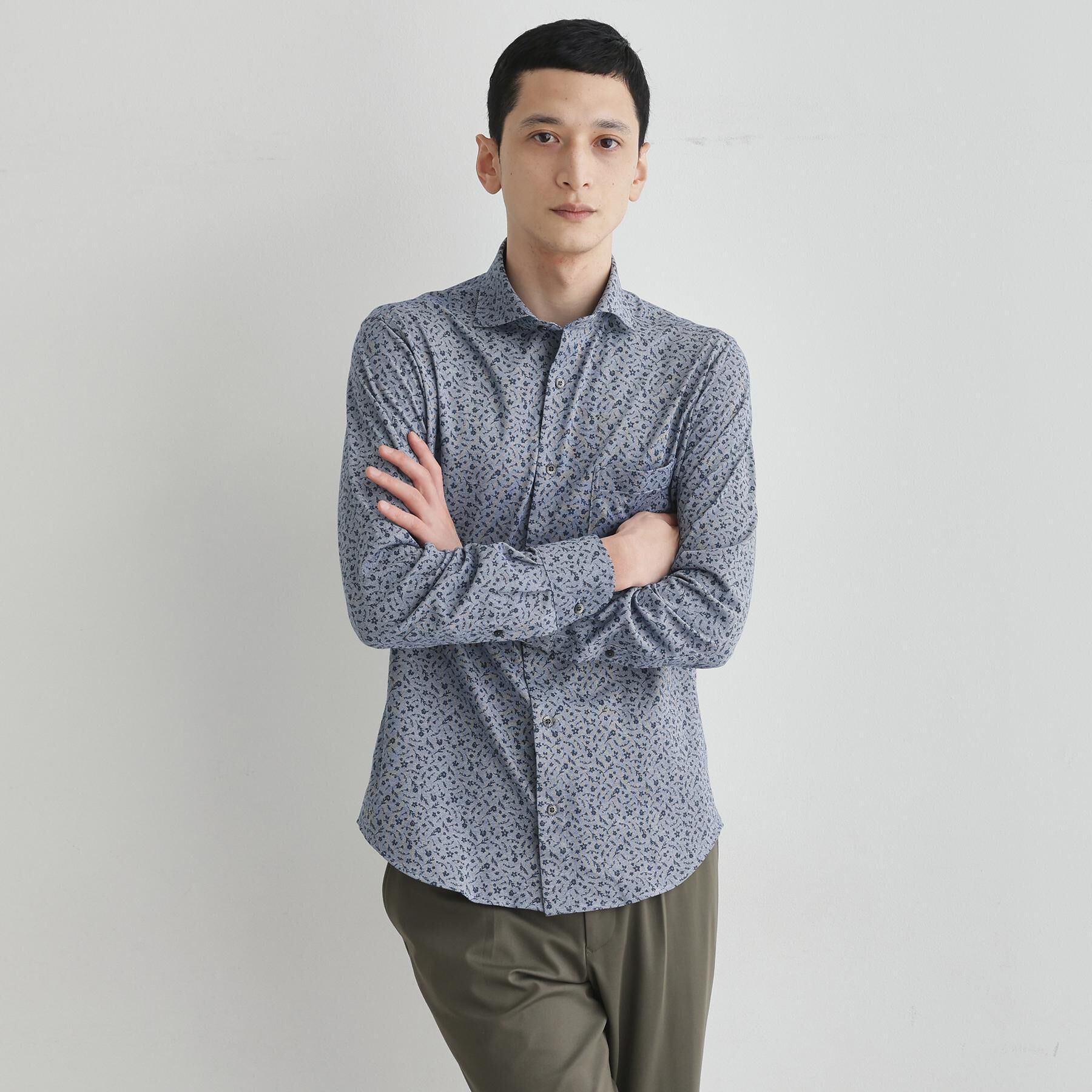 TAKEO KIKUCHI「クールマックス 鹿の子 フラワープリントシャツ」|シャツ・ブラウス|