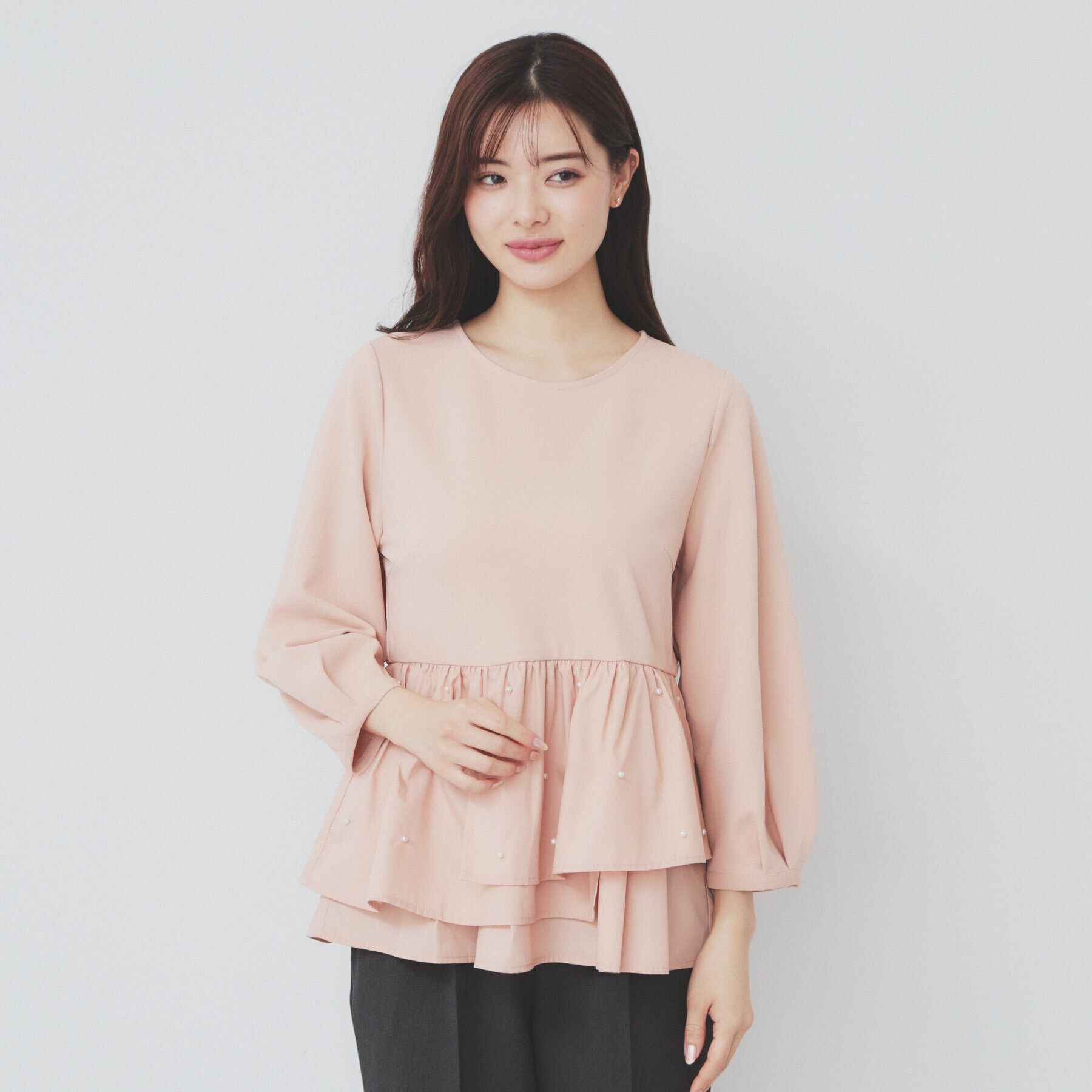 index「カットジョーゼットドッキングペプラムトップス【洗濯機可】」|Tシャツ・カットソー|