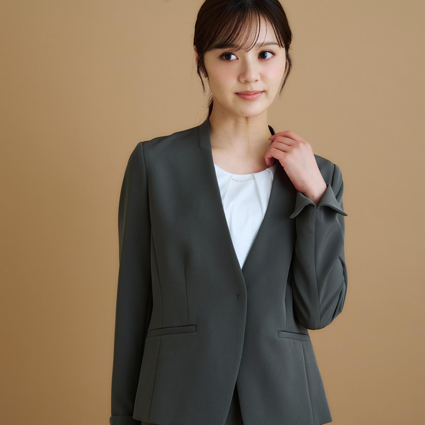 index「ストレッチノーカラージャケット/セットアップ対応【洗濯機洗い可/イージーアイロン/防シワ】」|ノーカラージャケット|