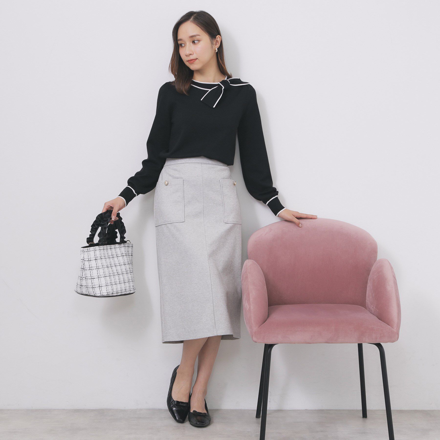 index「サイドリボンバイカラーニット【洗濯機OK】」|ニット・セーター|