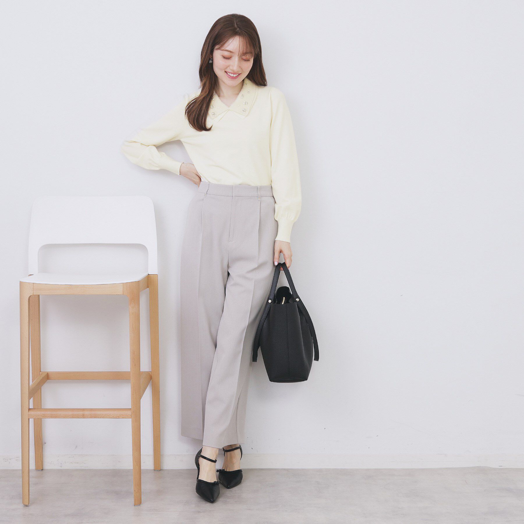 index「ダブルビジューフェザー衿付きニット【洗濯機OK】」|ニット・セーター|