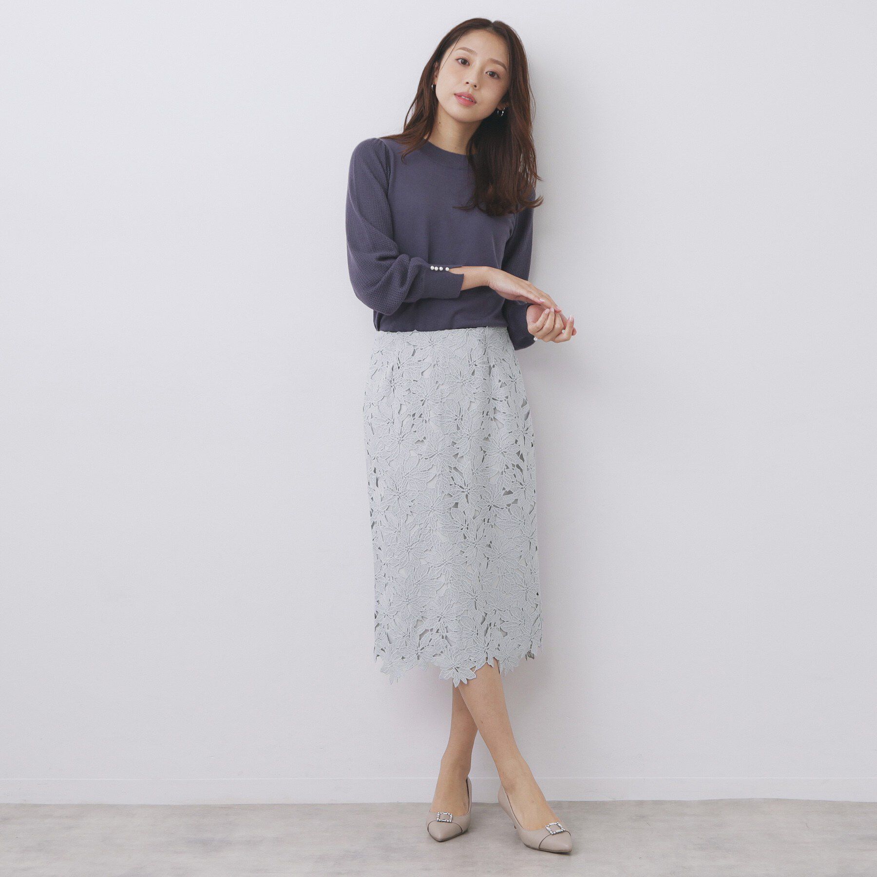 index「《XS~3L》フラワーレースタイトスカート【洗濯機OK】」|スカート|