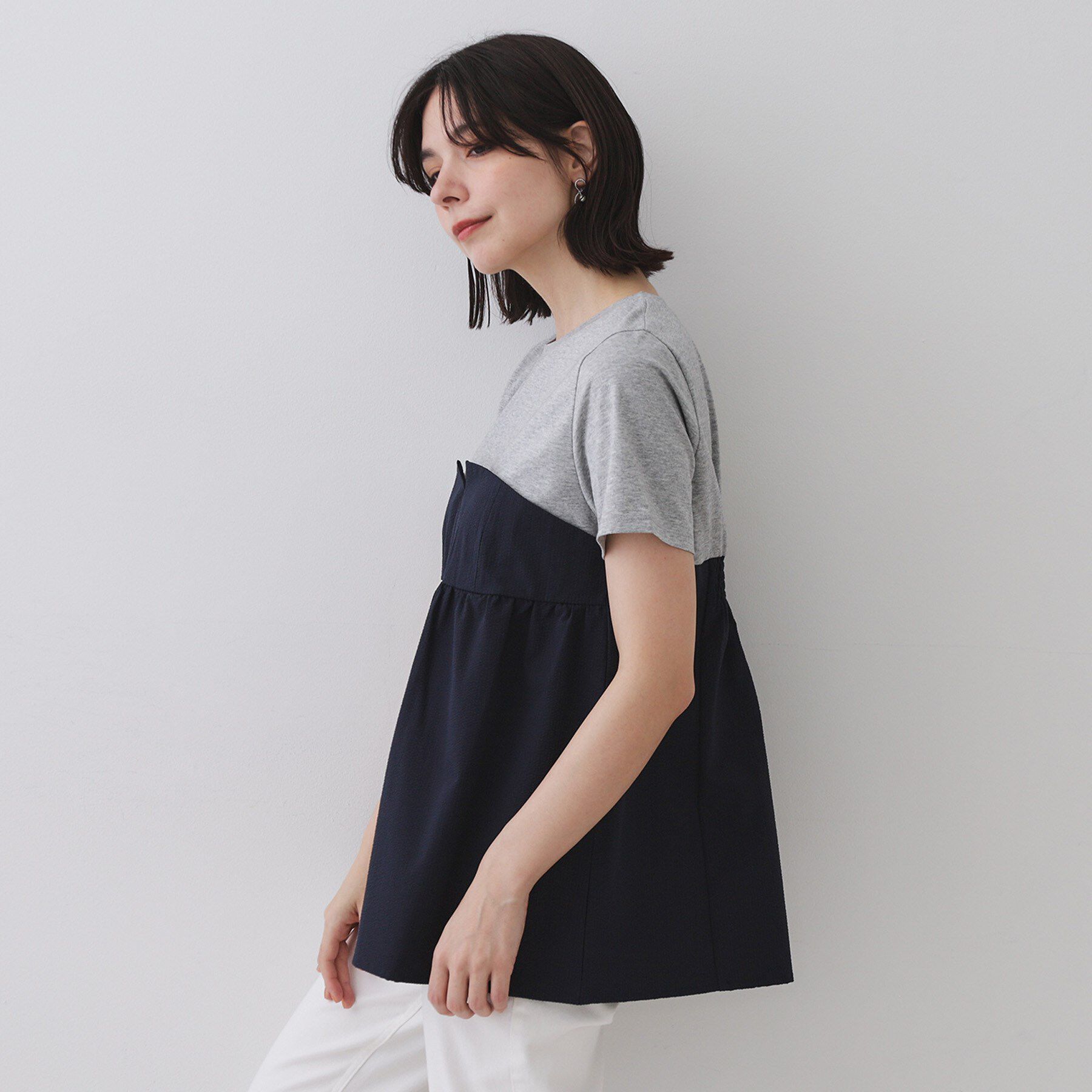 OPAQUE.CLIP「配色ビスチェドッキングカットソー【洗濯機洗い可】」|Tシャツ・カットソー|