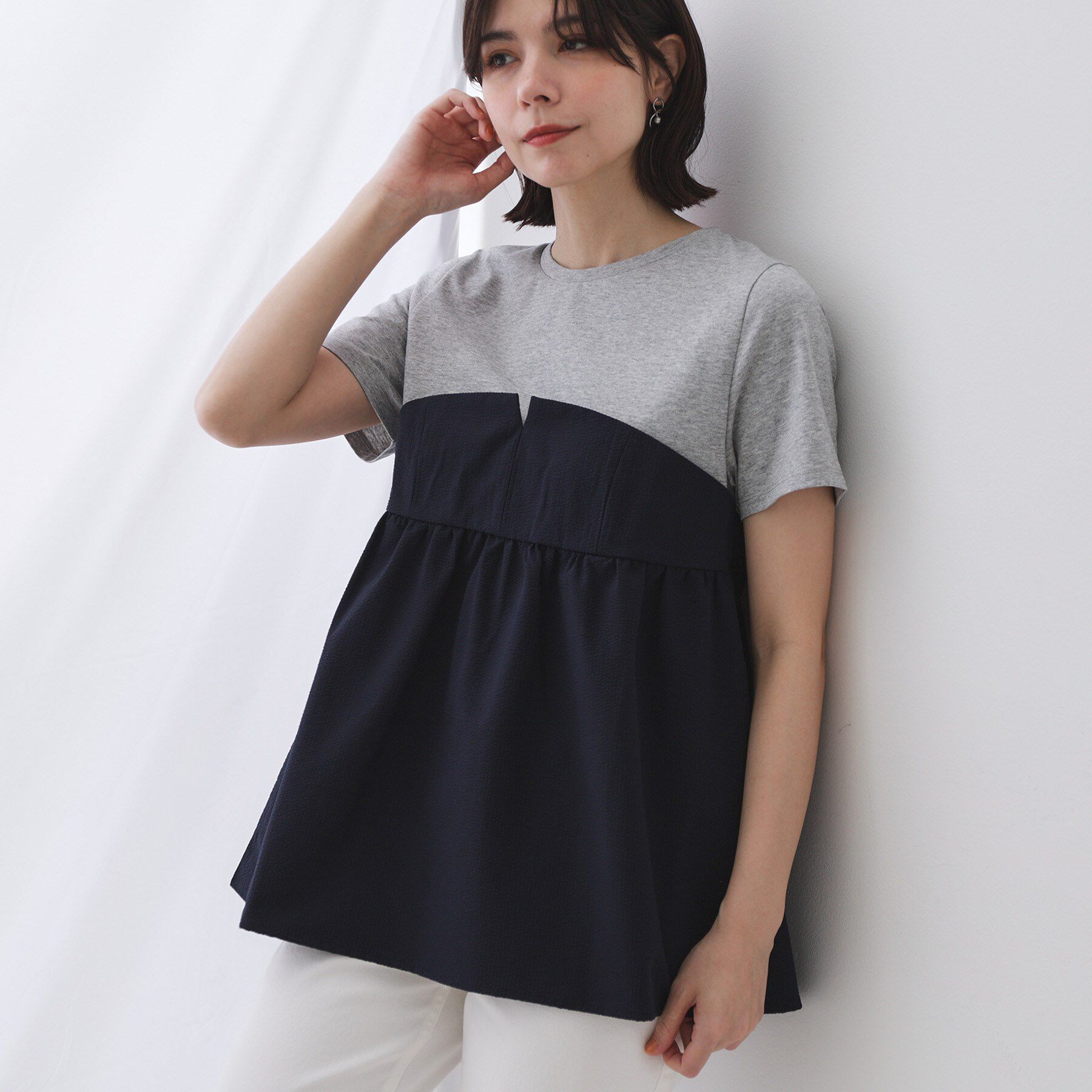 OPAQUE.CLIP「配色ビスチェドッキングカットソー【洗濯機洗い可】」|Tシャツ・カットソー|ネイビー(594)