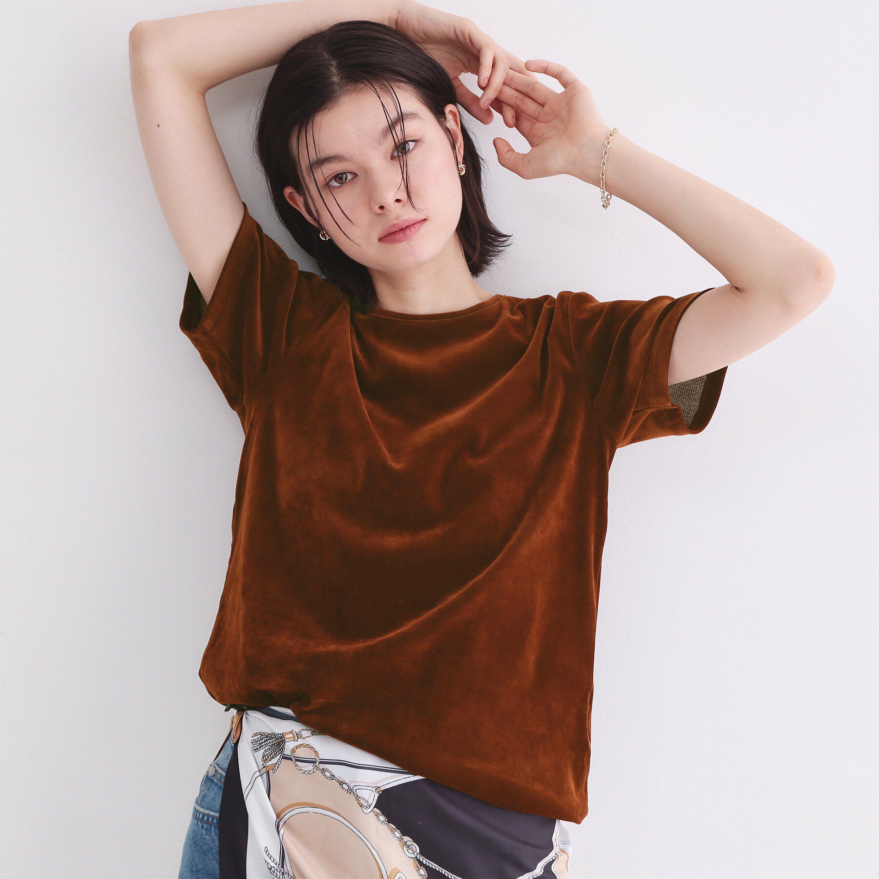 OPAQUE.CLIP「フロッキーチュールTシャツ【洗濯機洗い可】」|Tシャツ・カットソー|ブラウン(043)