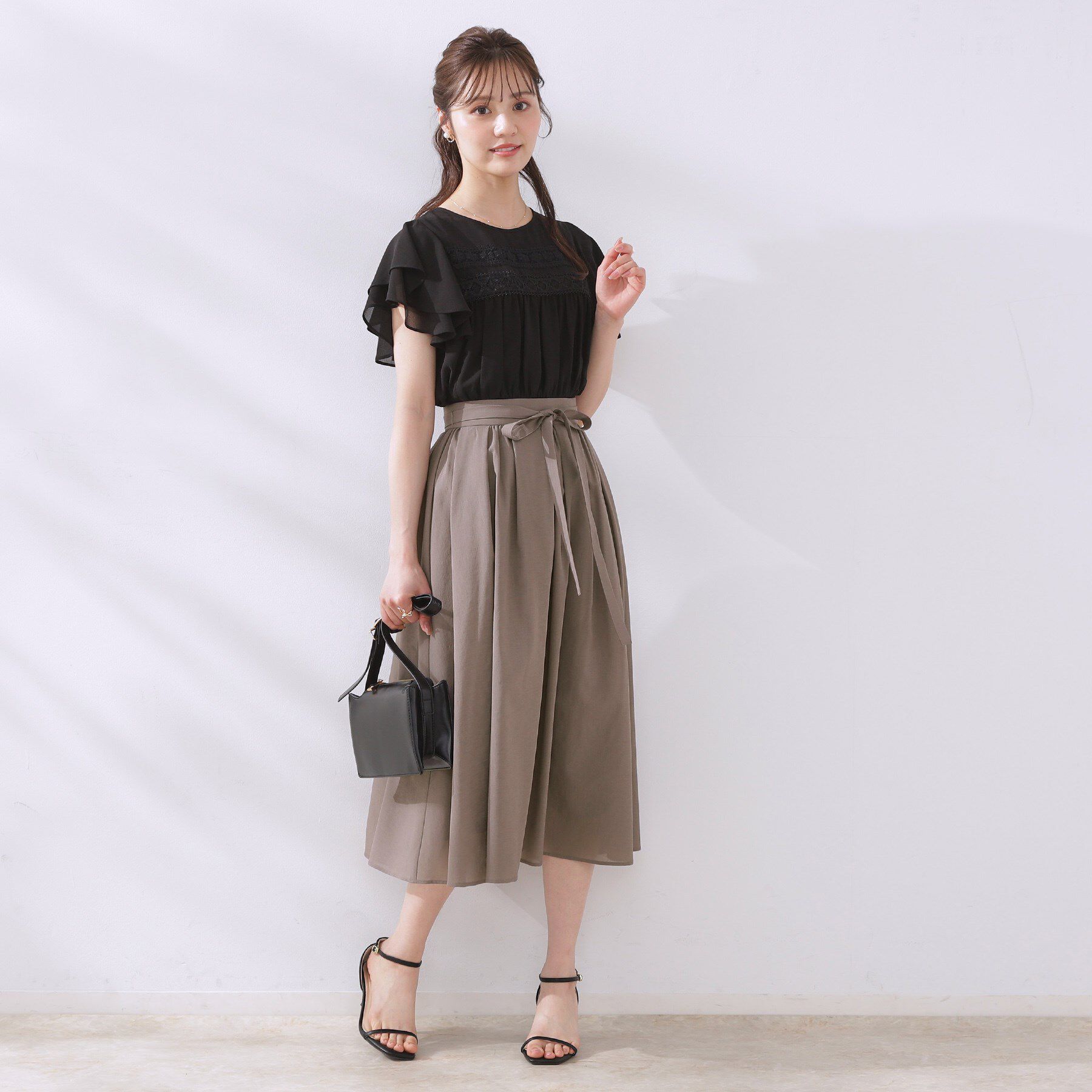 Couture broach「【きれいめ・通勤】細リボン付きパレットボイルスカート」|スカート|