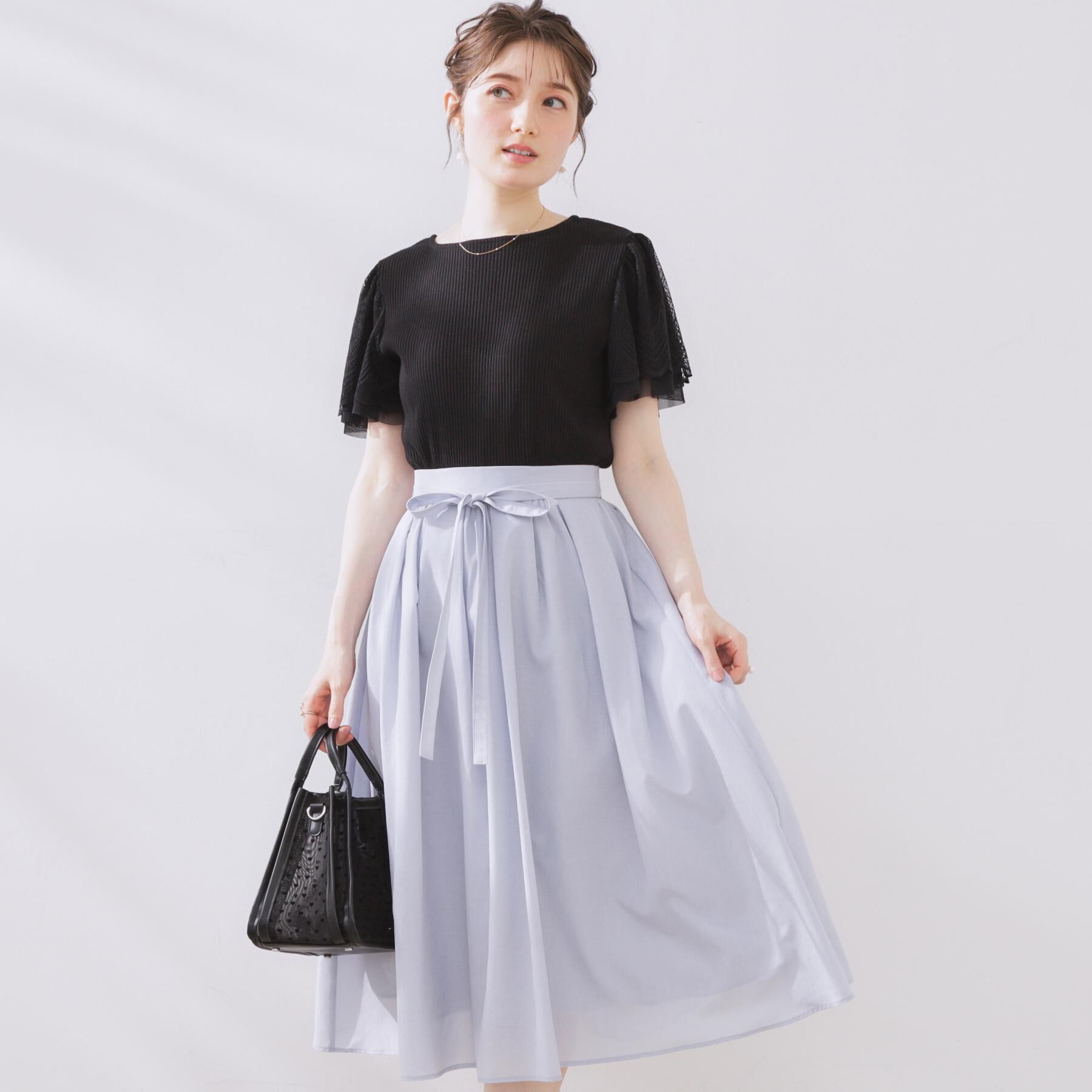 Couture broach「【きれいめ・通勤】細リボン付きパレットボイルスカート」|スカート|