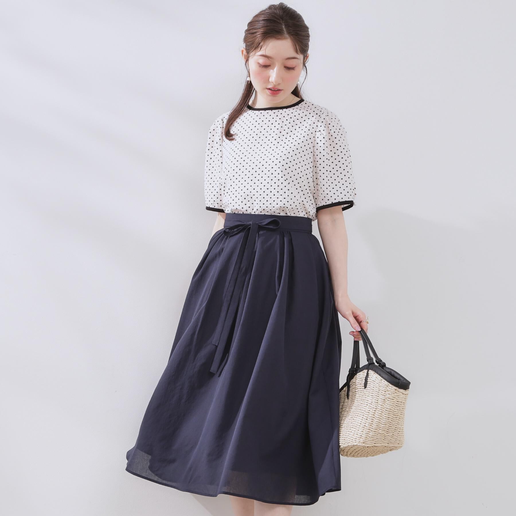 Couture broach「【きれいめ・通勤】細リボン付きパレットボイルスカート」|スカート|