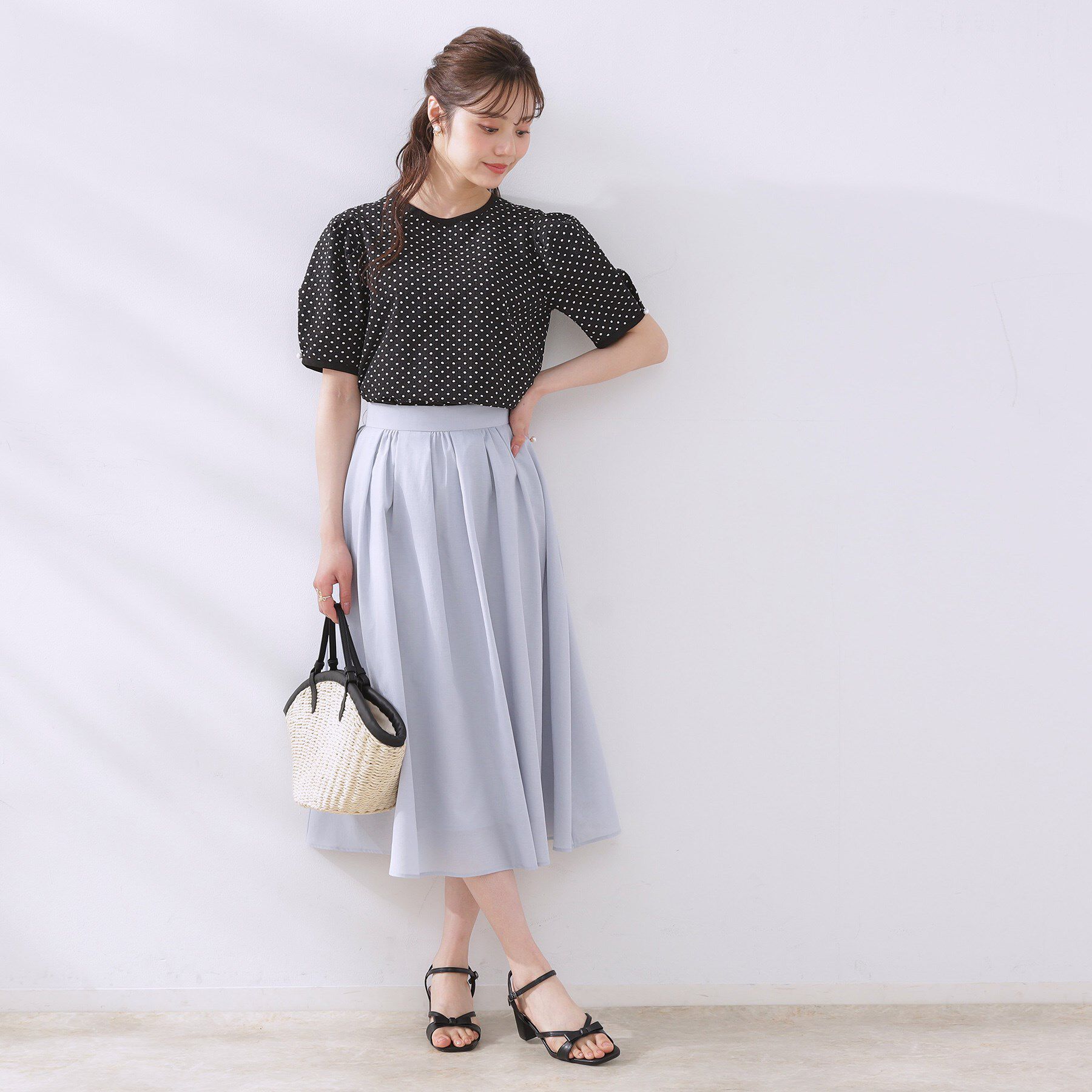 Couture broach「【きれいめ・通勤】細リボン付きパレットボイルスカート」|スカート|