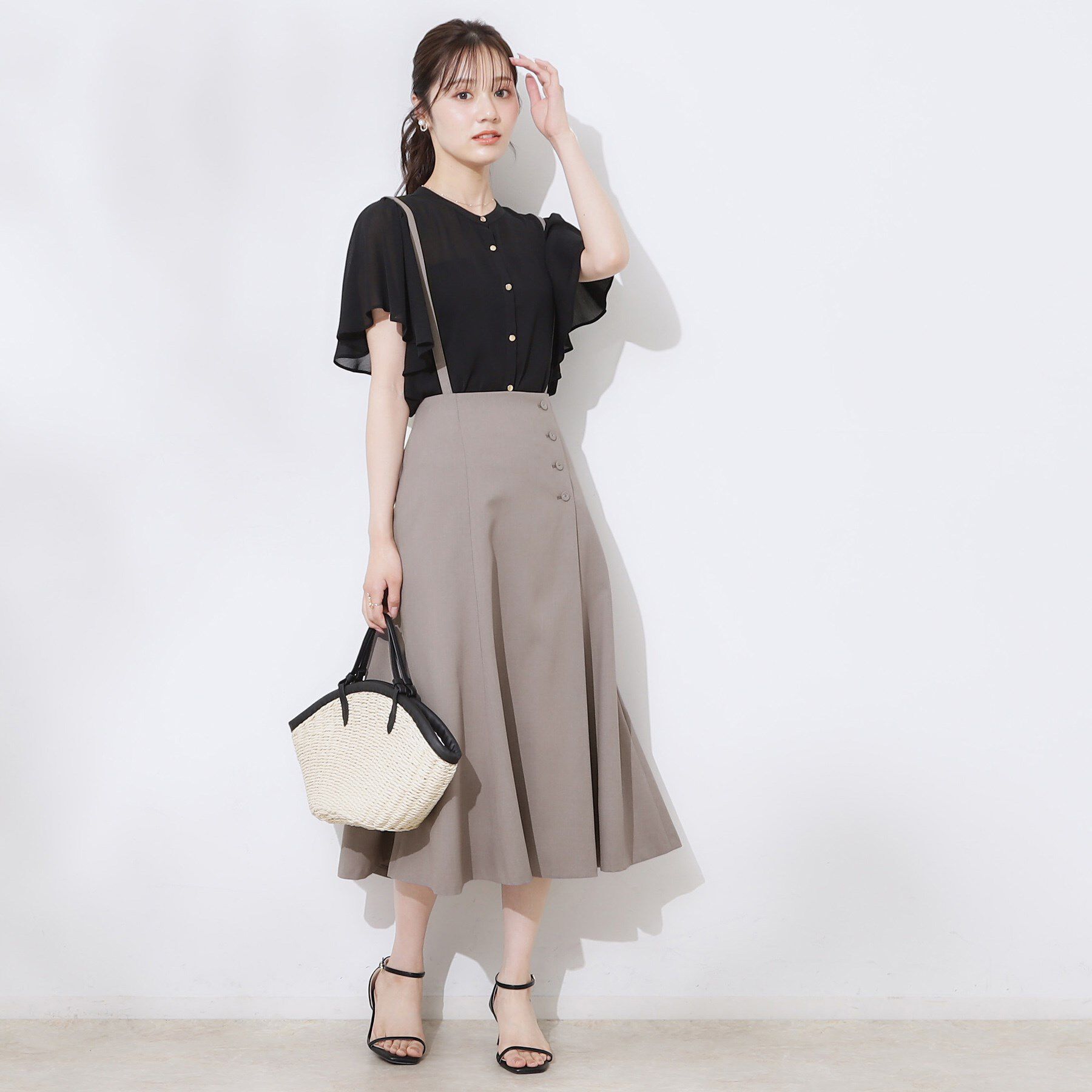 Couture broach「【2WAY・通勤・きれいめ】リネンライク サス付きスカート」|ジャンパースカート|