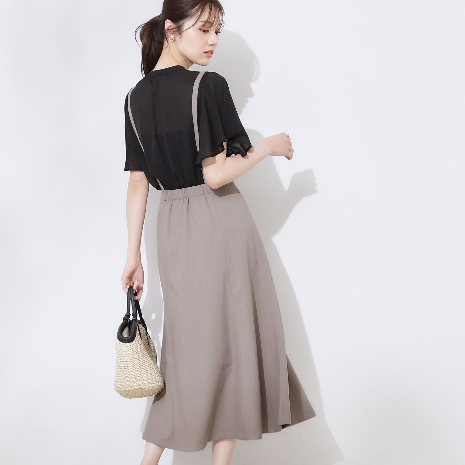 Couture broach「【2WAY・通勤・きれいめ】リネンライク サス付きスカート」|ジャンパースカート|