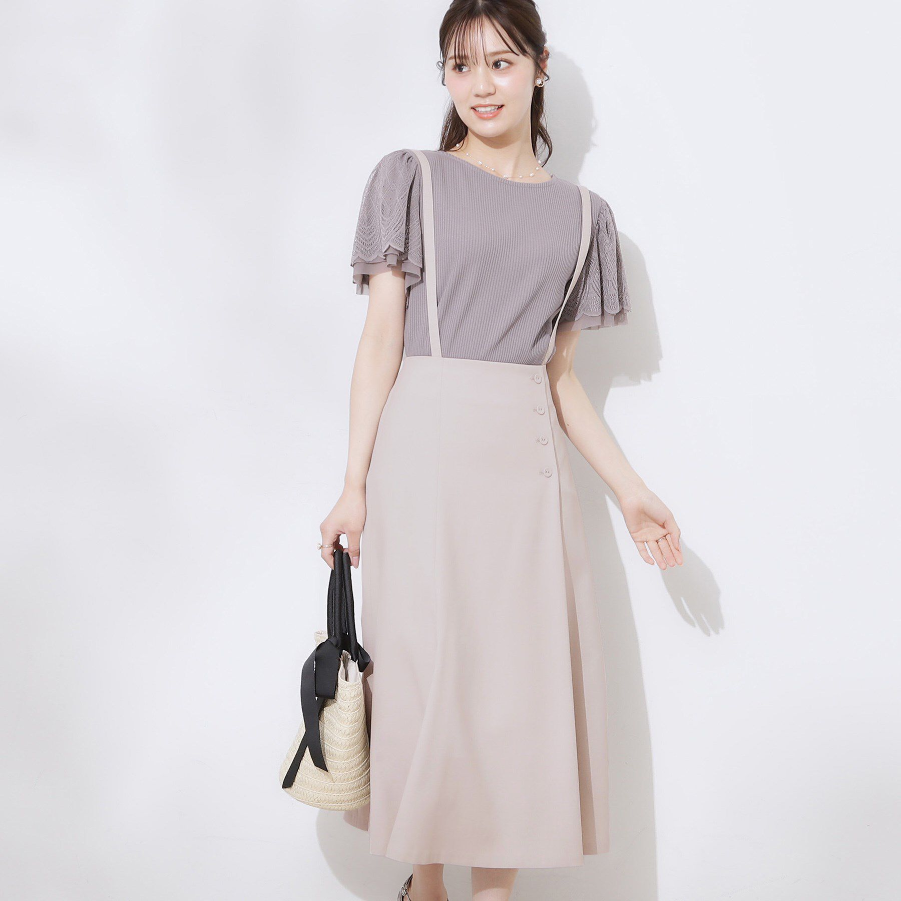 Couture broach「【2WAY・通勤・きれいめ】リネンライク サス付きスカート」|ジャンパースカート|