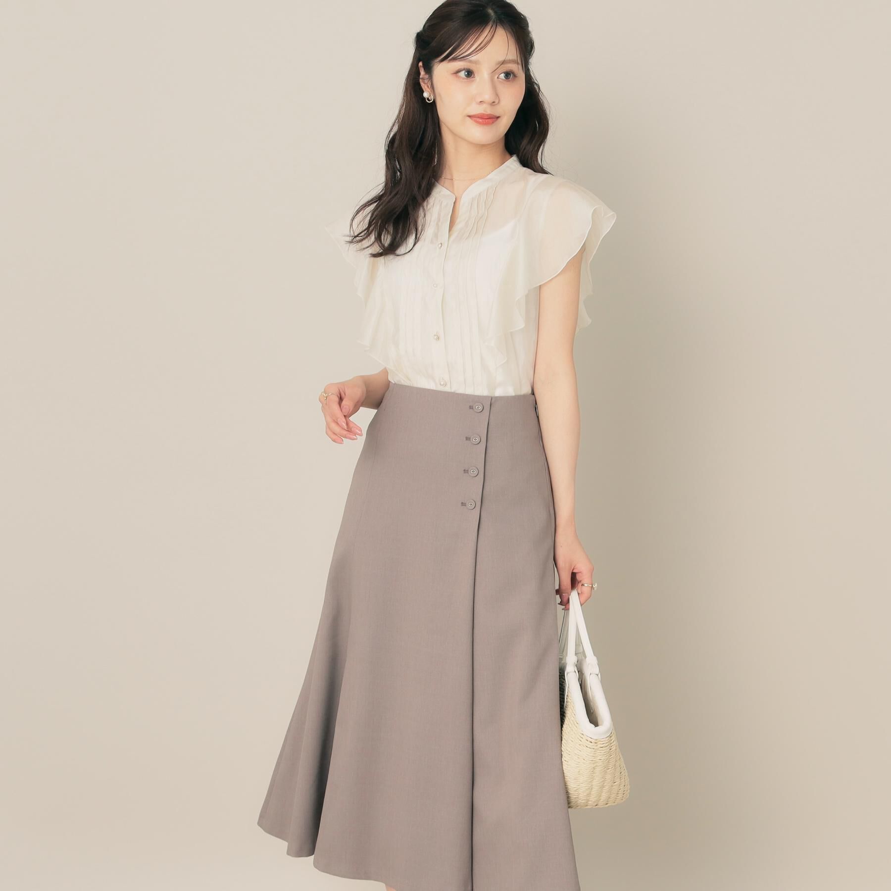 Couture broach「【2WAY・通勤・きれいめ】リネンライク サス付きスカート」|ジャンパースカート|トープ(054)