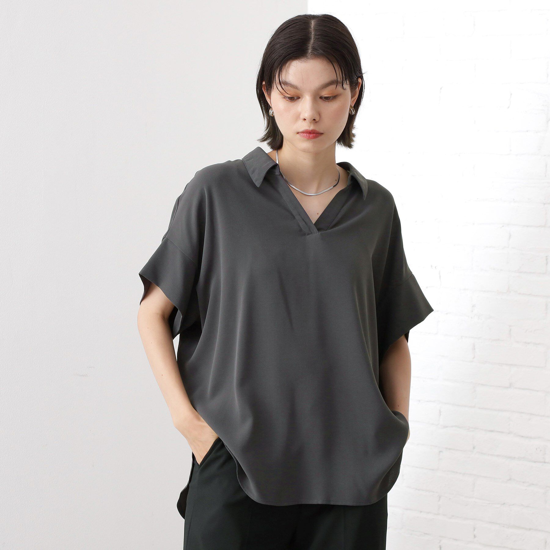 THE SHOP TK「【インしなくても決まる】スキッパーシャツ/接触冷感/防シワ/速乾」|シャツ・ブラウス|スミクロ(018)