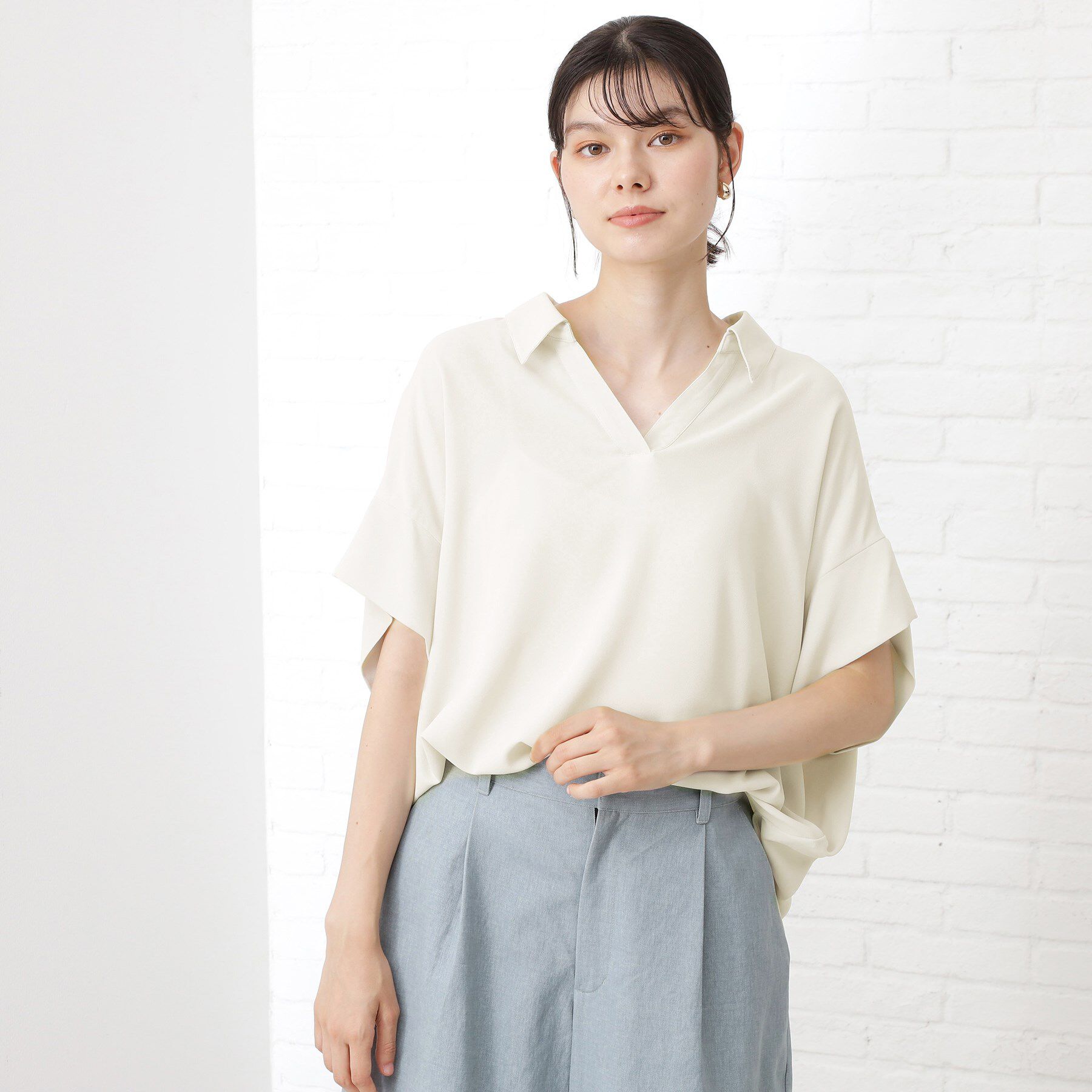 THE SHOP TK「【インしなくても決まる】スキッパーシャツ/接触冷感/防シワ/速乾」|シャツ・ブラウス|グレージュ(050)