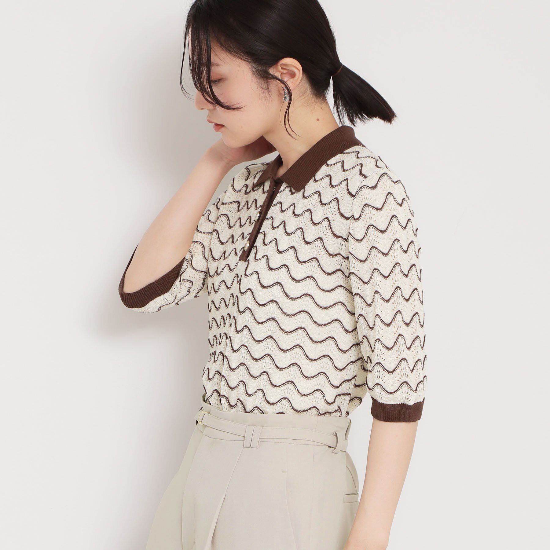 THE SHOP TK「【さらさらタッチ】ジャカードポロニット」|ニット・セーター|