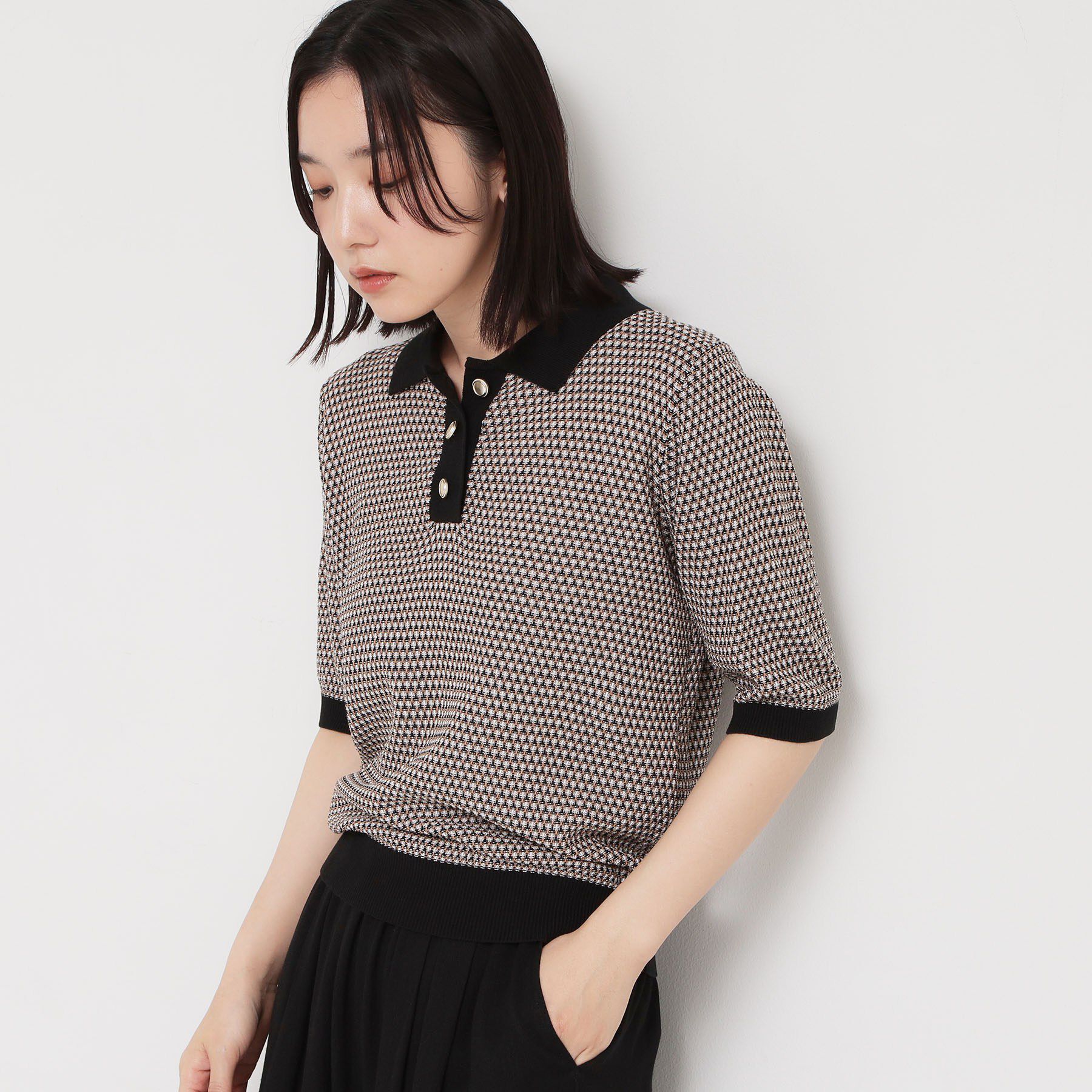 THE SHOP TK「【さらさらタッチ】ジャカードポロニット」|ニット・セーター|