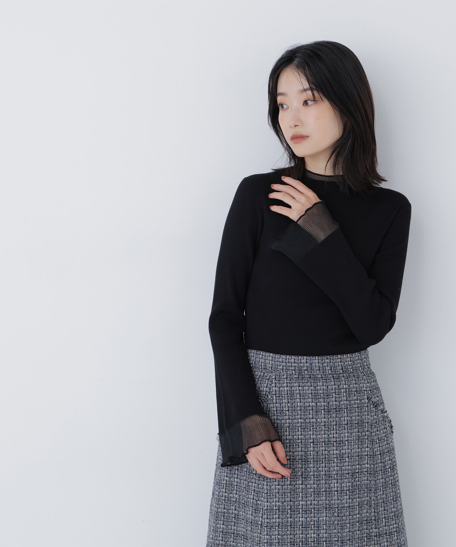  「シアーフレアカフスリブニット」|ニット・セーター|