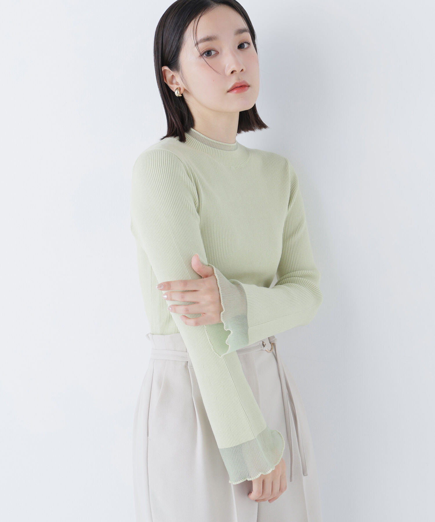  「シアーフレアカフスリブニット」|ニット・セーター|ペールグリー