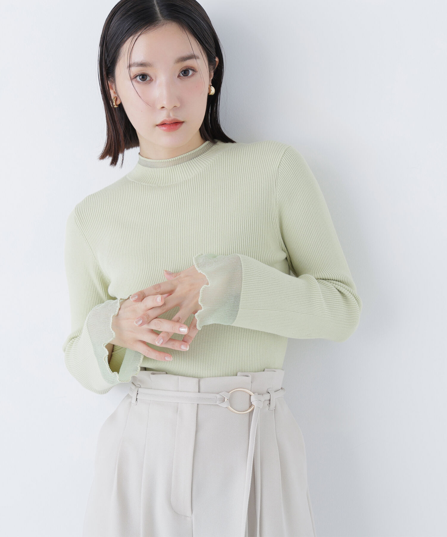  「シアーフレアカフスリブニット」|ニット・セーター|