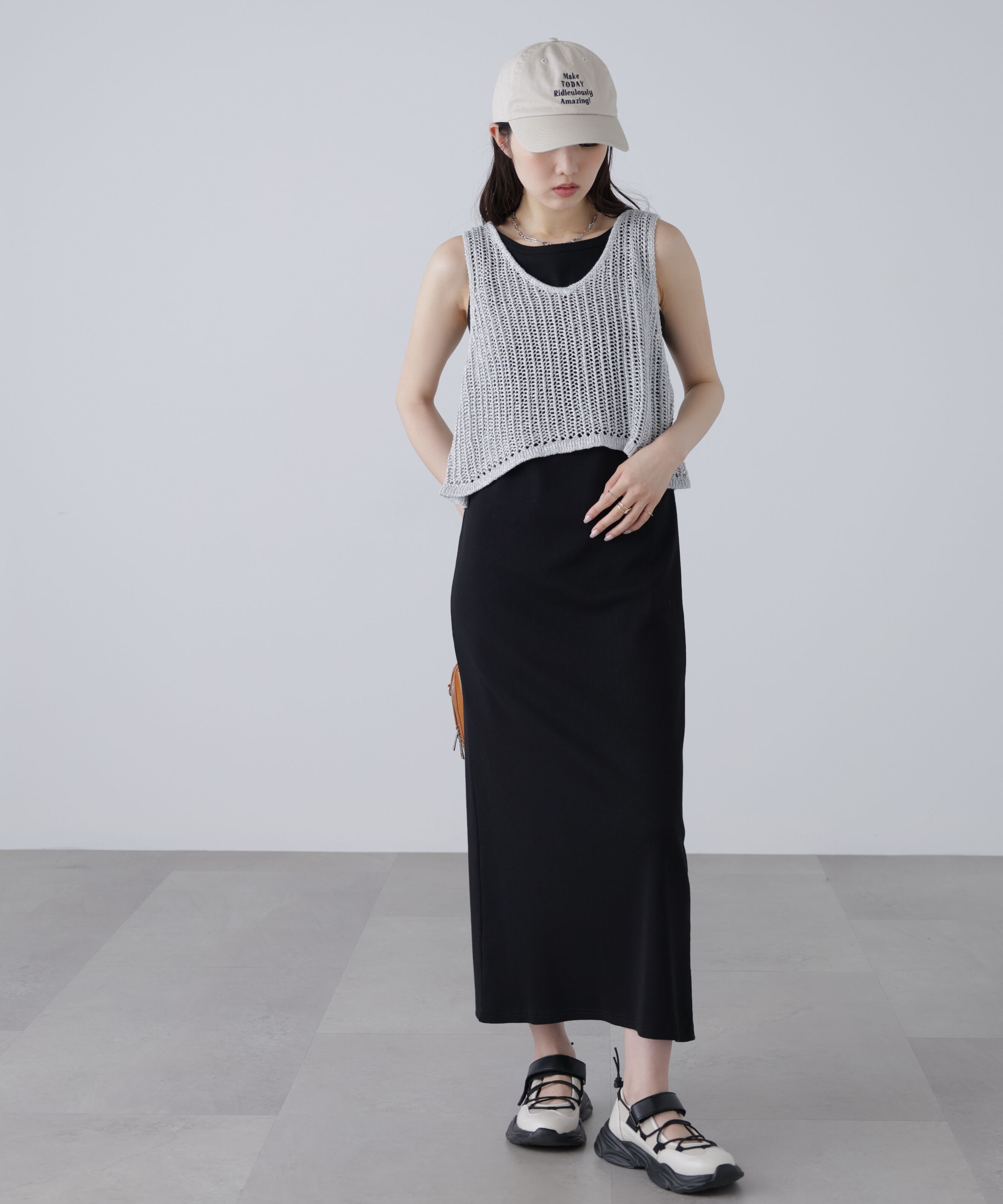  「前後2wayラメニットメッシュベスト」|ニット・セーター|