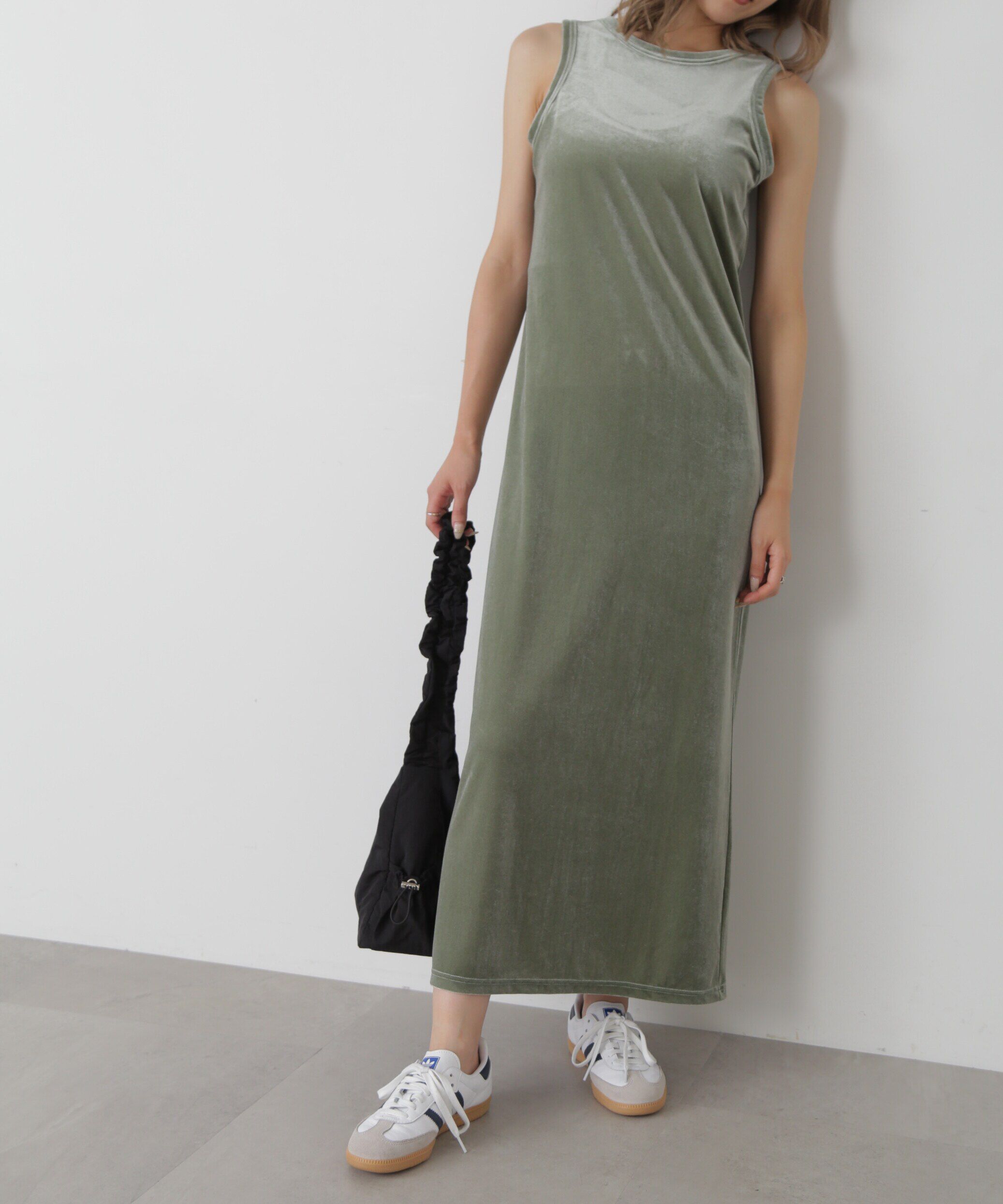  「ベロアアメスリタンクトップワンピース」|ワンピース|カーキ