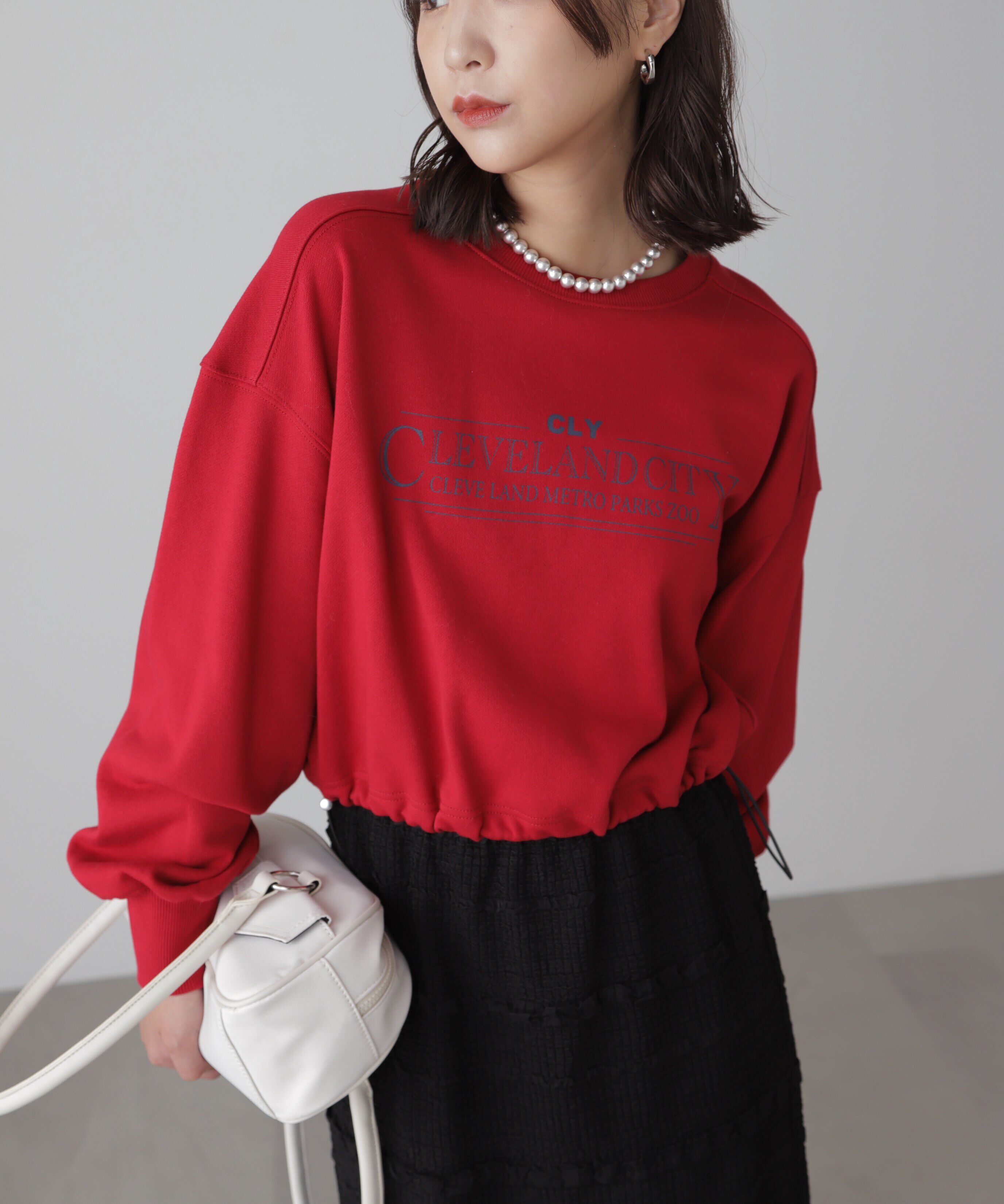  「裾ドロストスウェット」|Tシャツ・カットソー|レッド