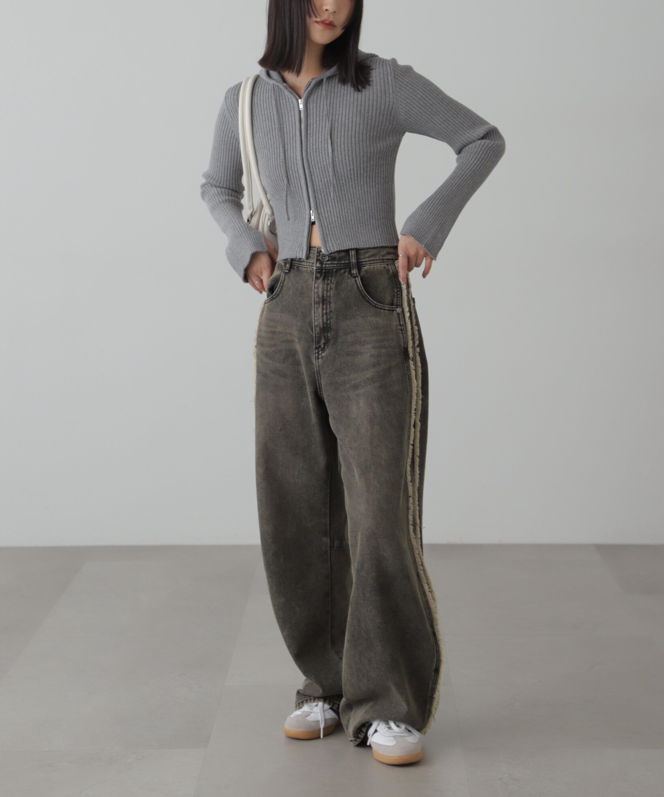  「配色リブショート丈ニットパーカー」|ニット・セーター|