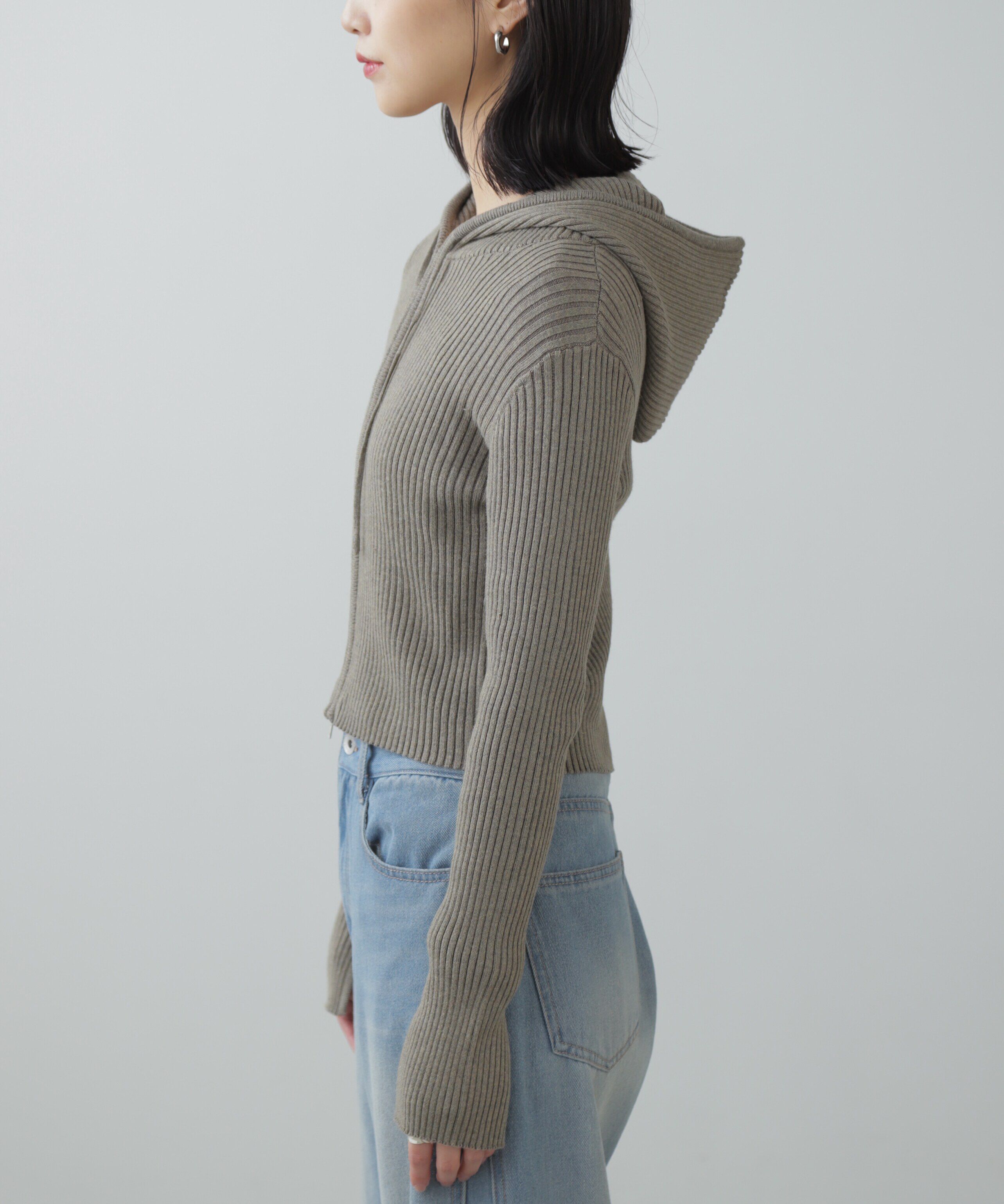  「配色リブショート丈ニットパーカー」|ニット・セーター|