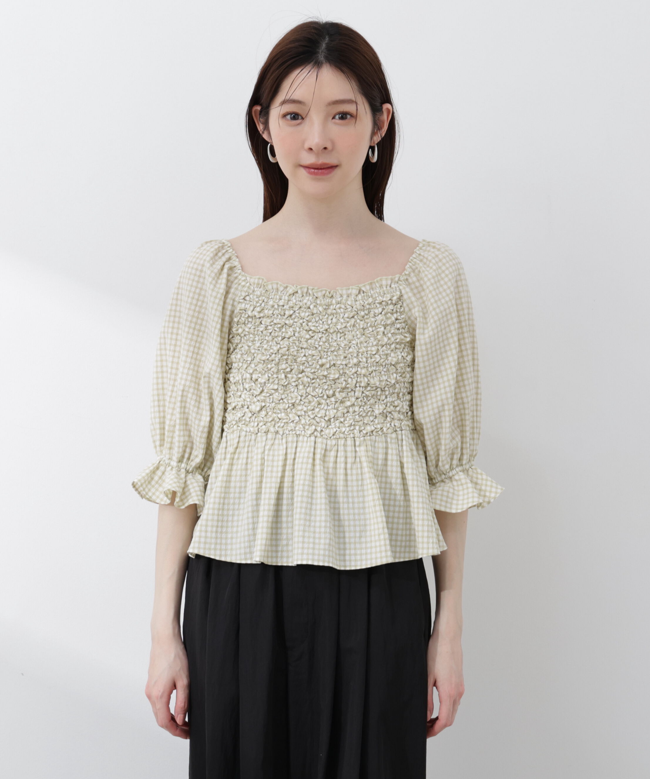 PROPORTION BODY DRESSING「〈a/mie〉シャーリングペプラムブラウス 26SS」|シャツ・ブラウス|