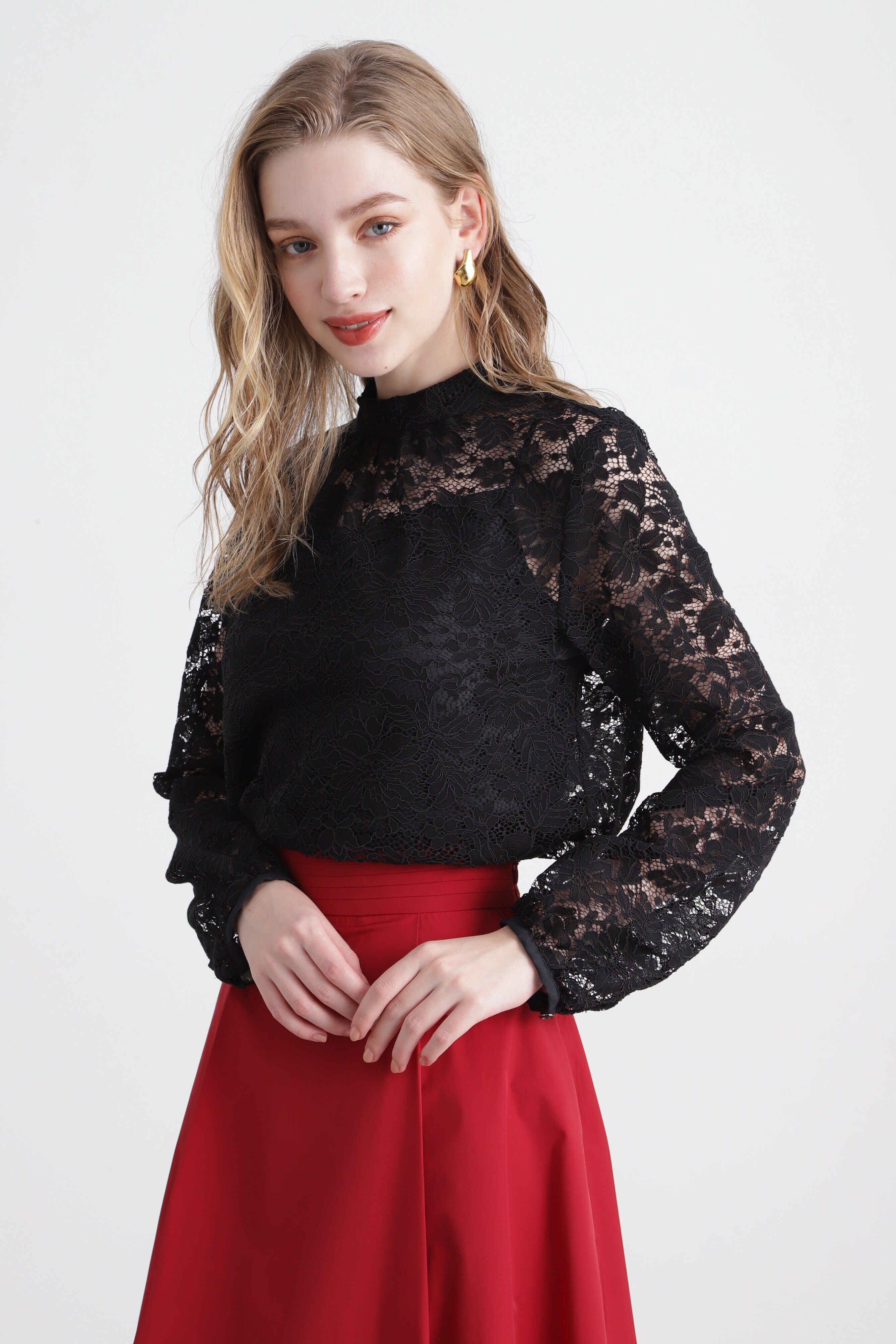  「◆コードレーススタンドブラウス」|シャツ・ブラウス|ブラック